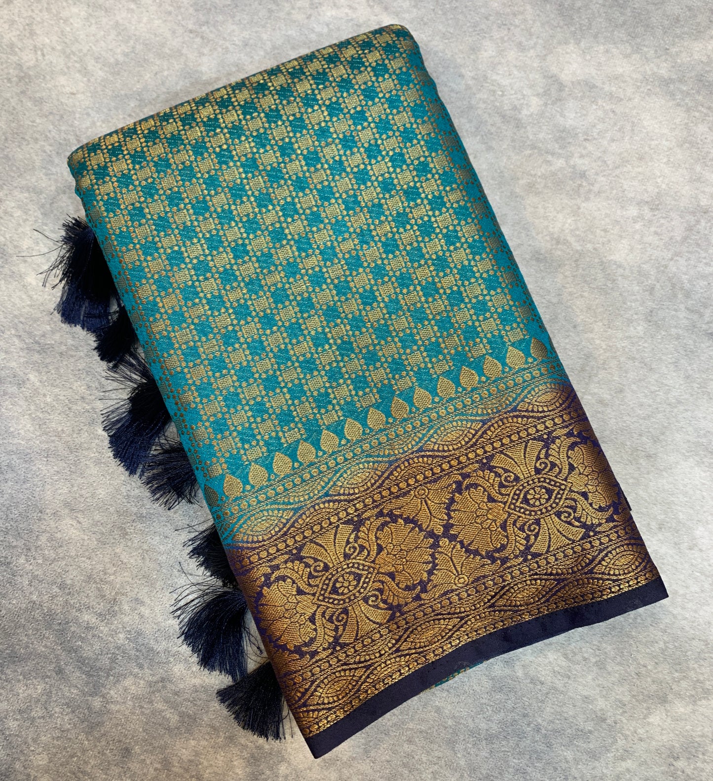 Crepe Saree Sky Blue Colour with Navy Blue Border