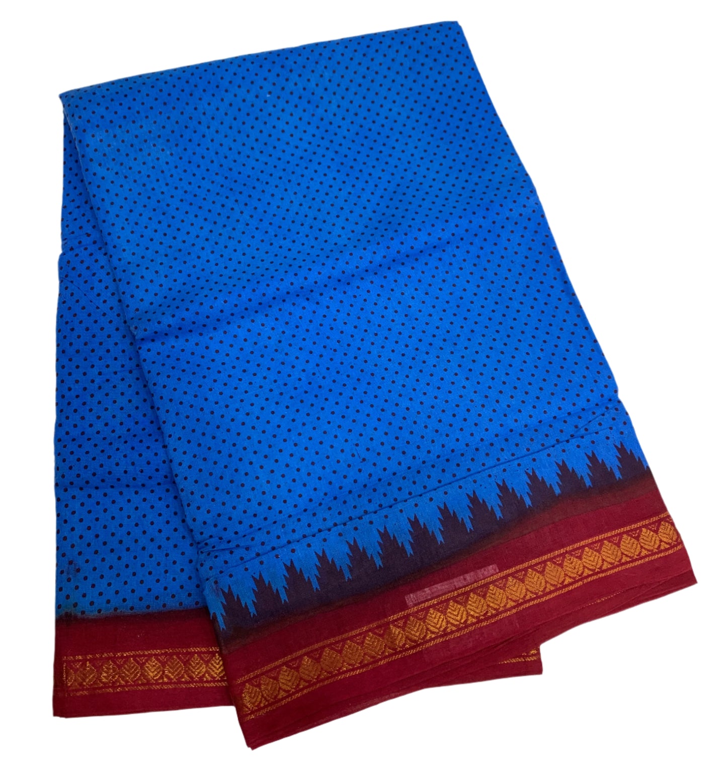 9 yards Cotton Saree Sky Blue Colour with Maroon Border