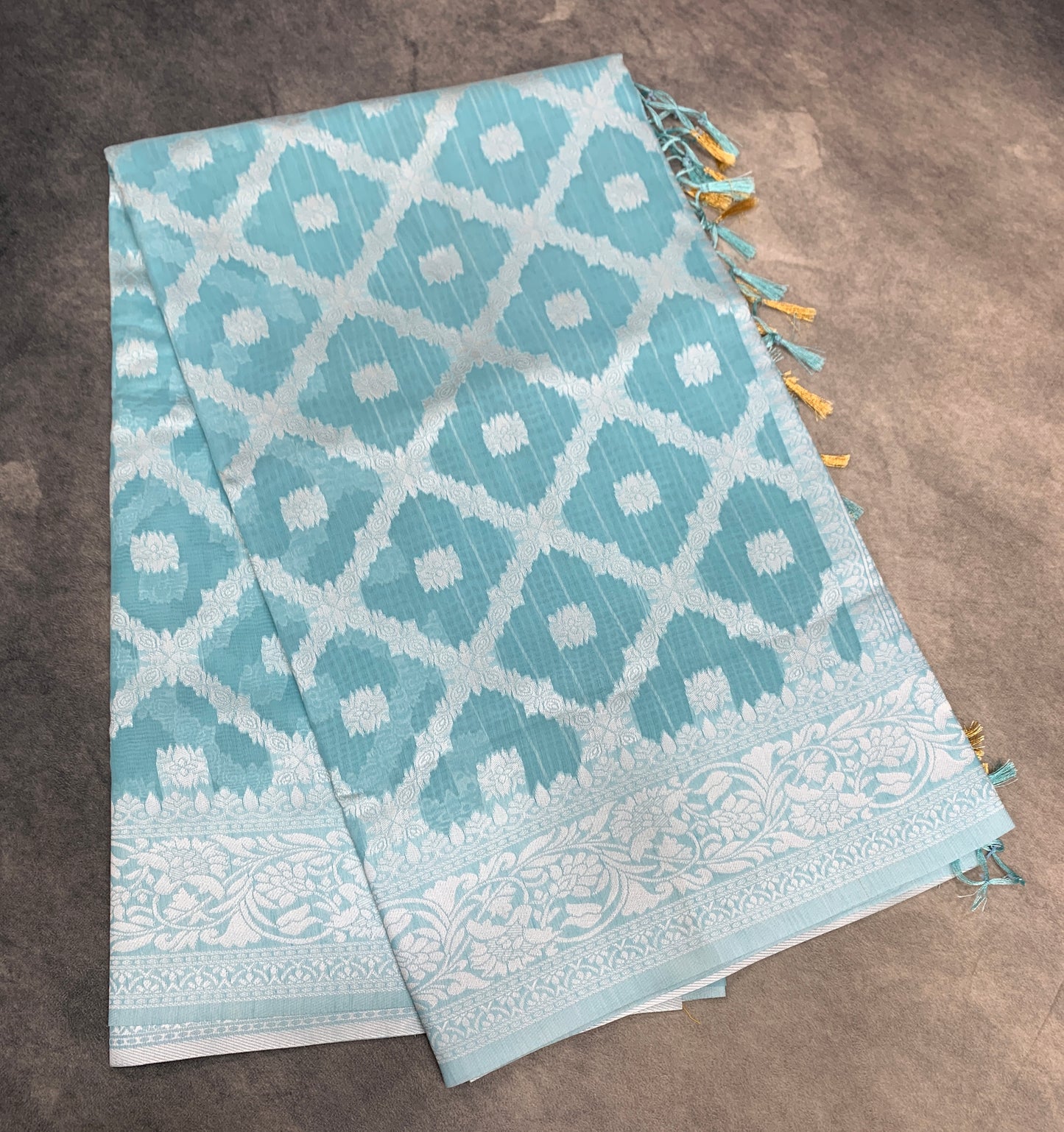 Banaras Katan Saree Sky Blue Colour with Katan Work Border