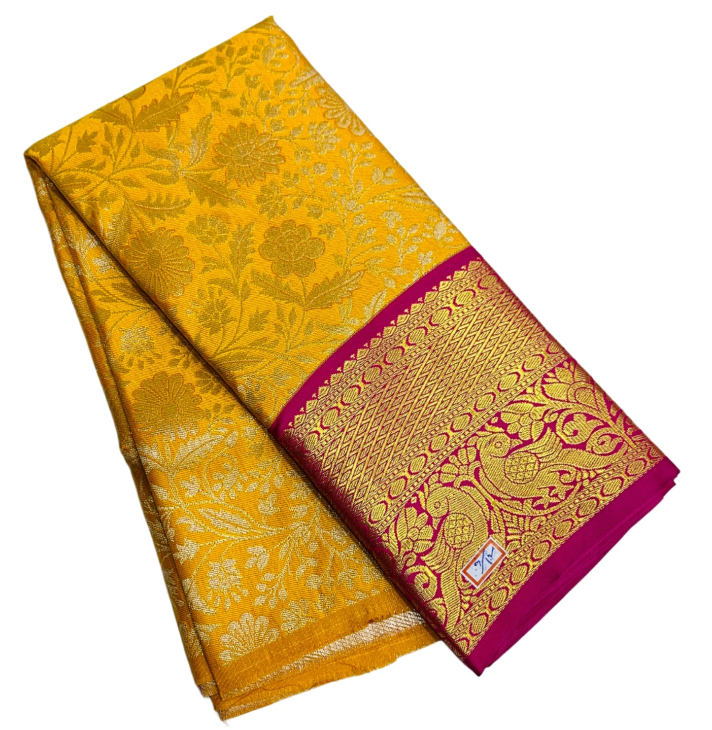 Yellow Shade Vegan Silk Kids Pattu Pavadai with Contrast Border for age 2 to 5