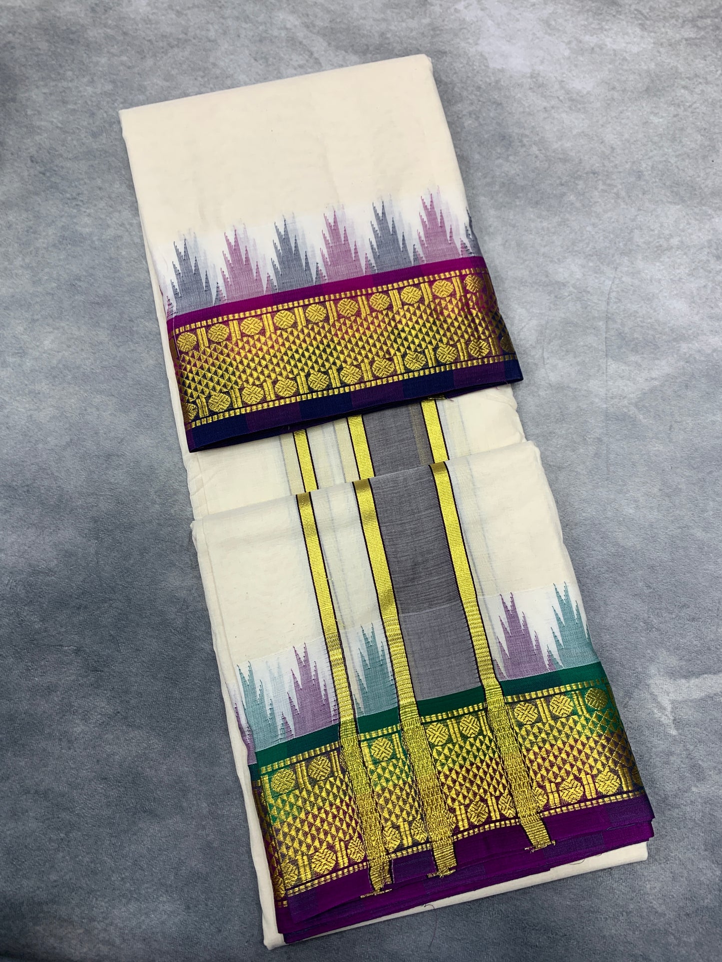 Korvai Cotton Dhoti Half White Colour