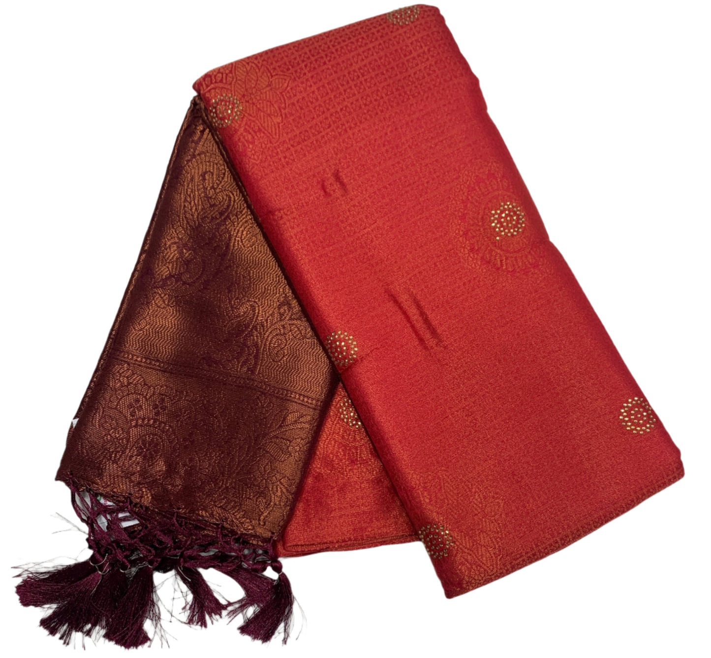 Soft Silk Saree Red Colour with Brown Pallu