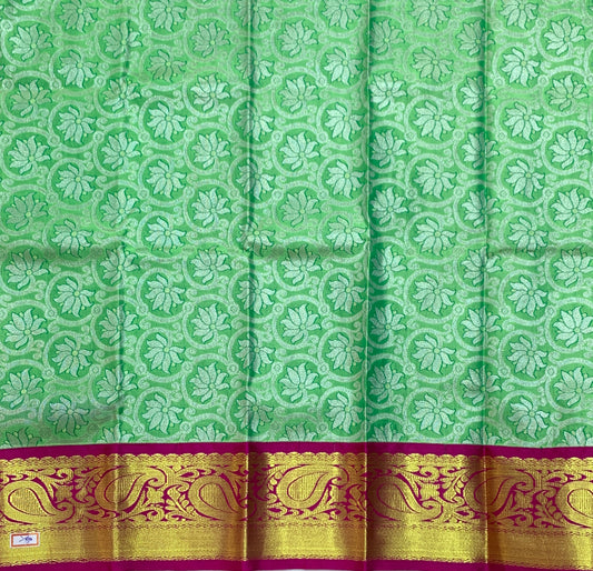 Light Green Shade Vegan Silk Kids Pattu Pavadai with Contrast Border for Newborn to 2 Years