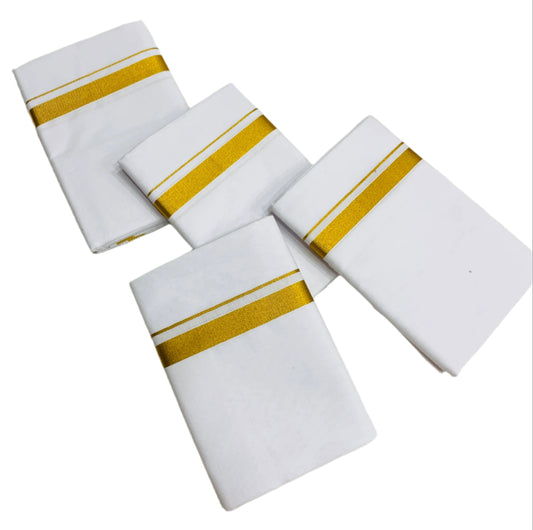 Cotton Dhoti White 4 Mulam with Zari Border - Pack of 4