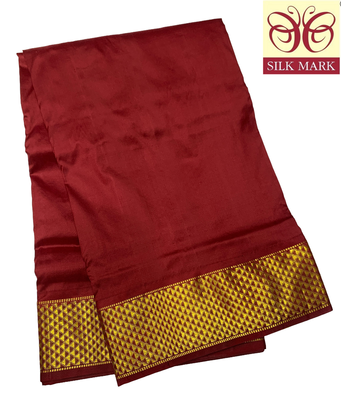 9 yards Pure Kanchipuram Silk Saree Maroon Colour with Golden Zari Border