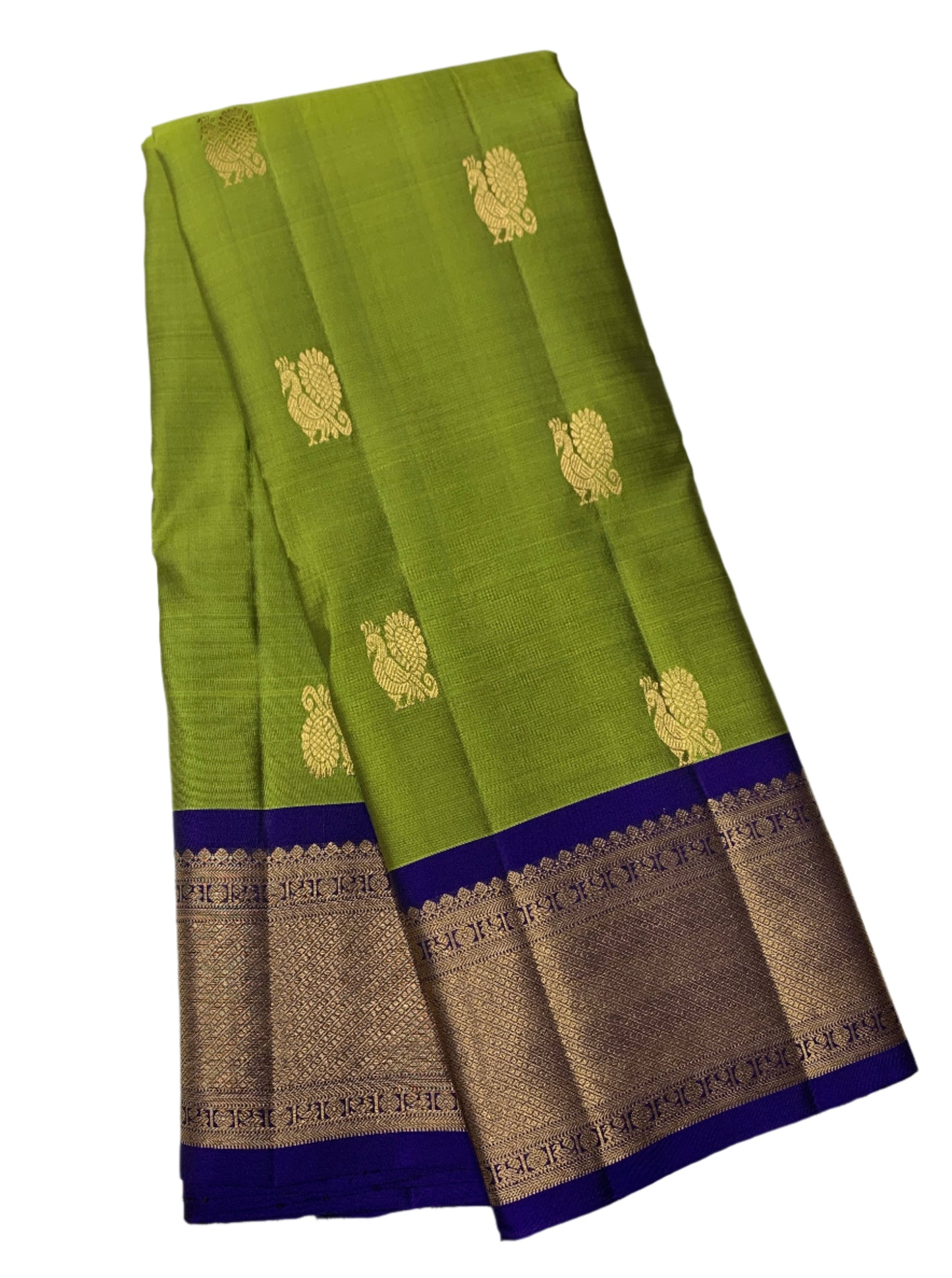 Pure Kanchipuram Silk Olive Green Colour with Blue Border