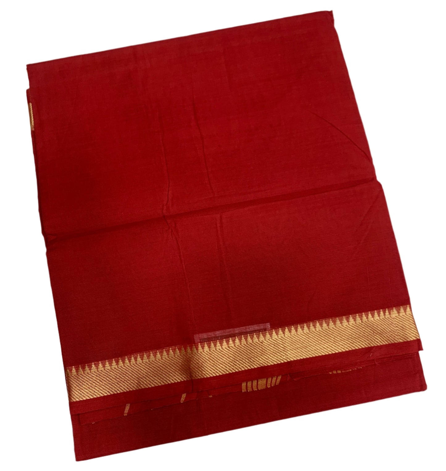 Chettinad Cotton Saree Red Colour with Golden Border