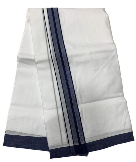 8 Mulam White Cotton Dhoti with Large Navy Blue Border