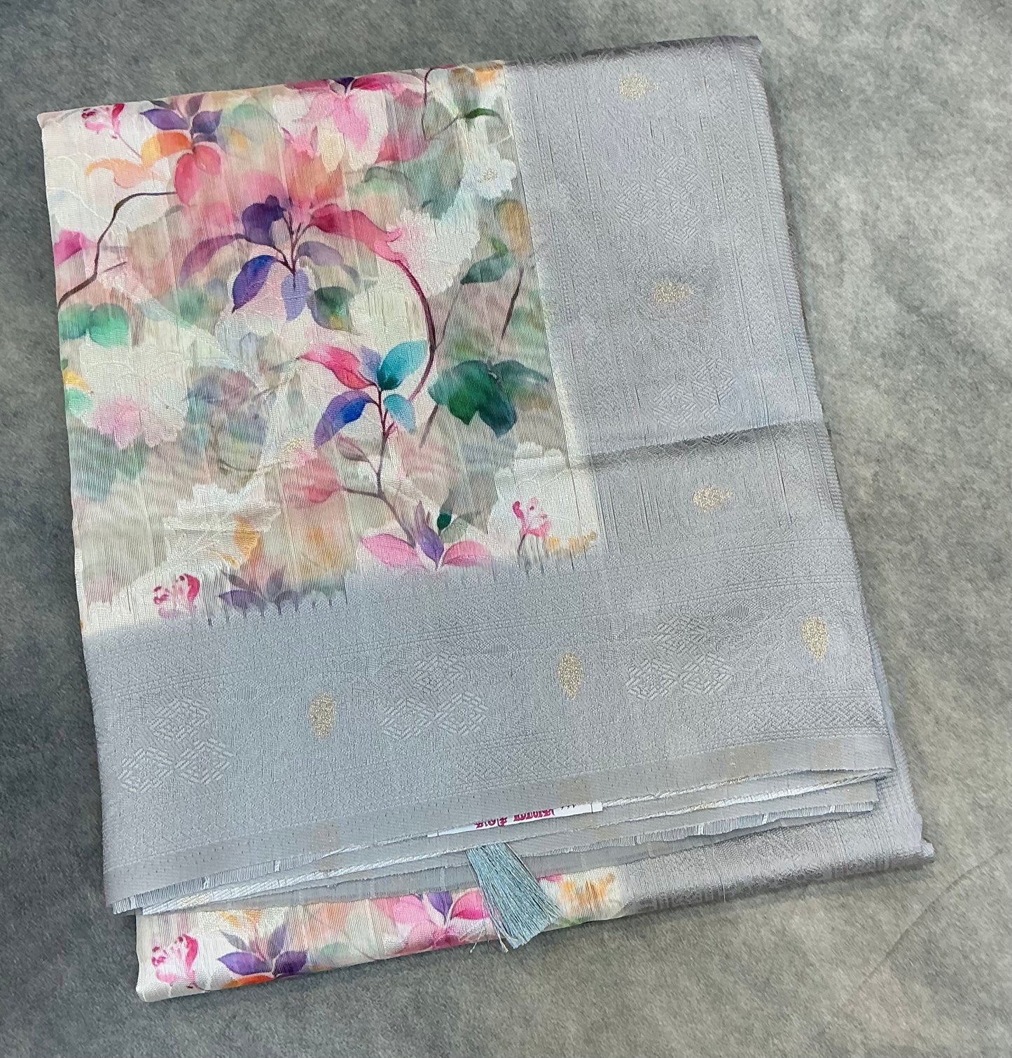 Digital Print Cotton Saree Gray Colour with Floral Pattern