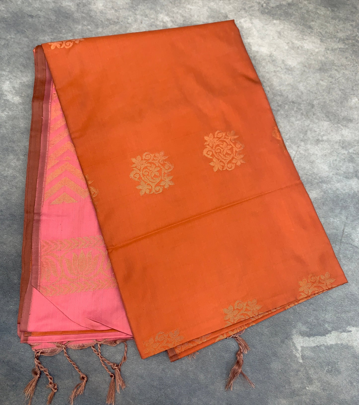 Soft Vegan Silk Saree Orange Colour with Border less