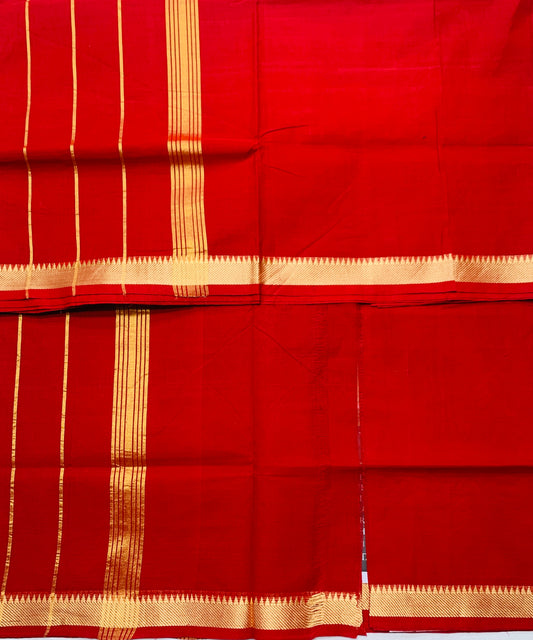 Chettinad Cotton Saree Red Colour with Golden Border
