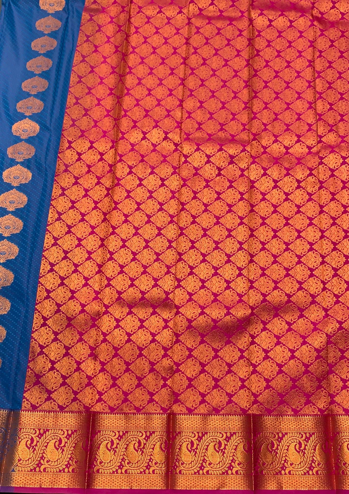 Vegan Silk Saree Blue Colour Saree with Copper Border