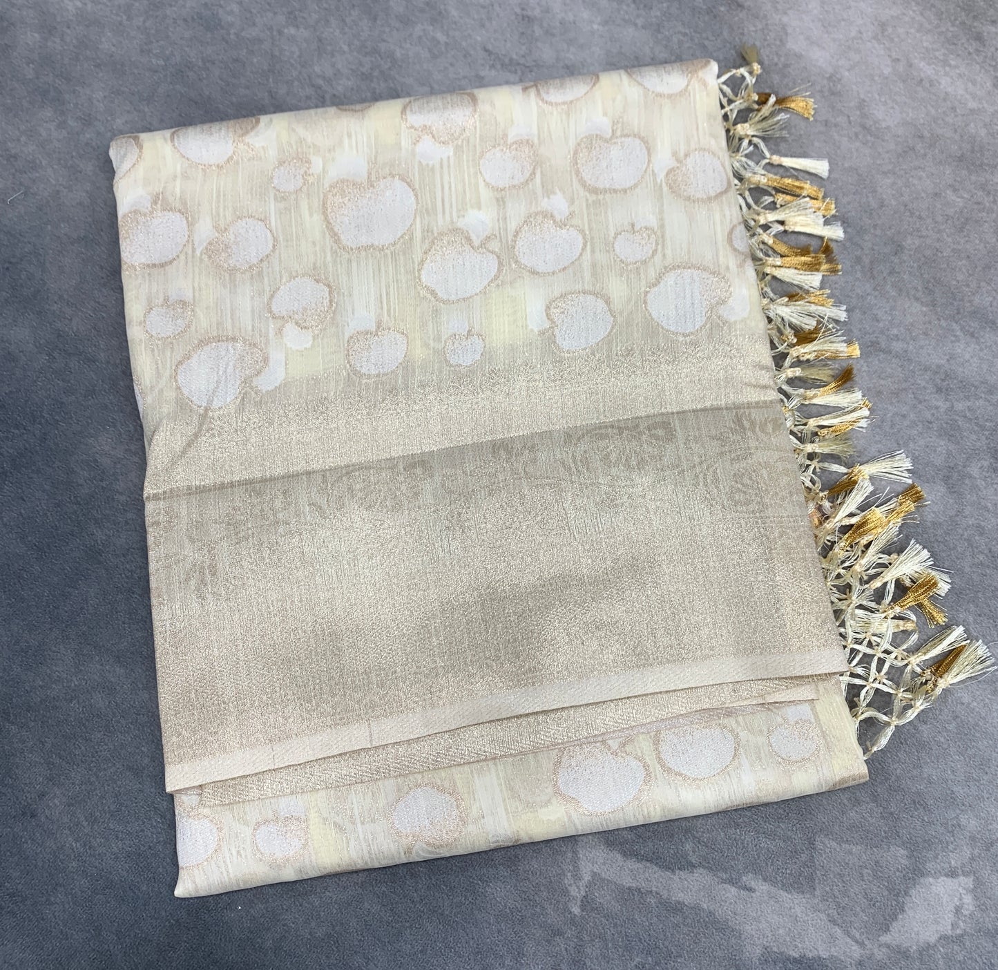 Banaras Katan Saree Off White Colour with Katan Work Border
