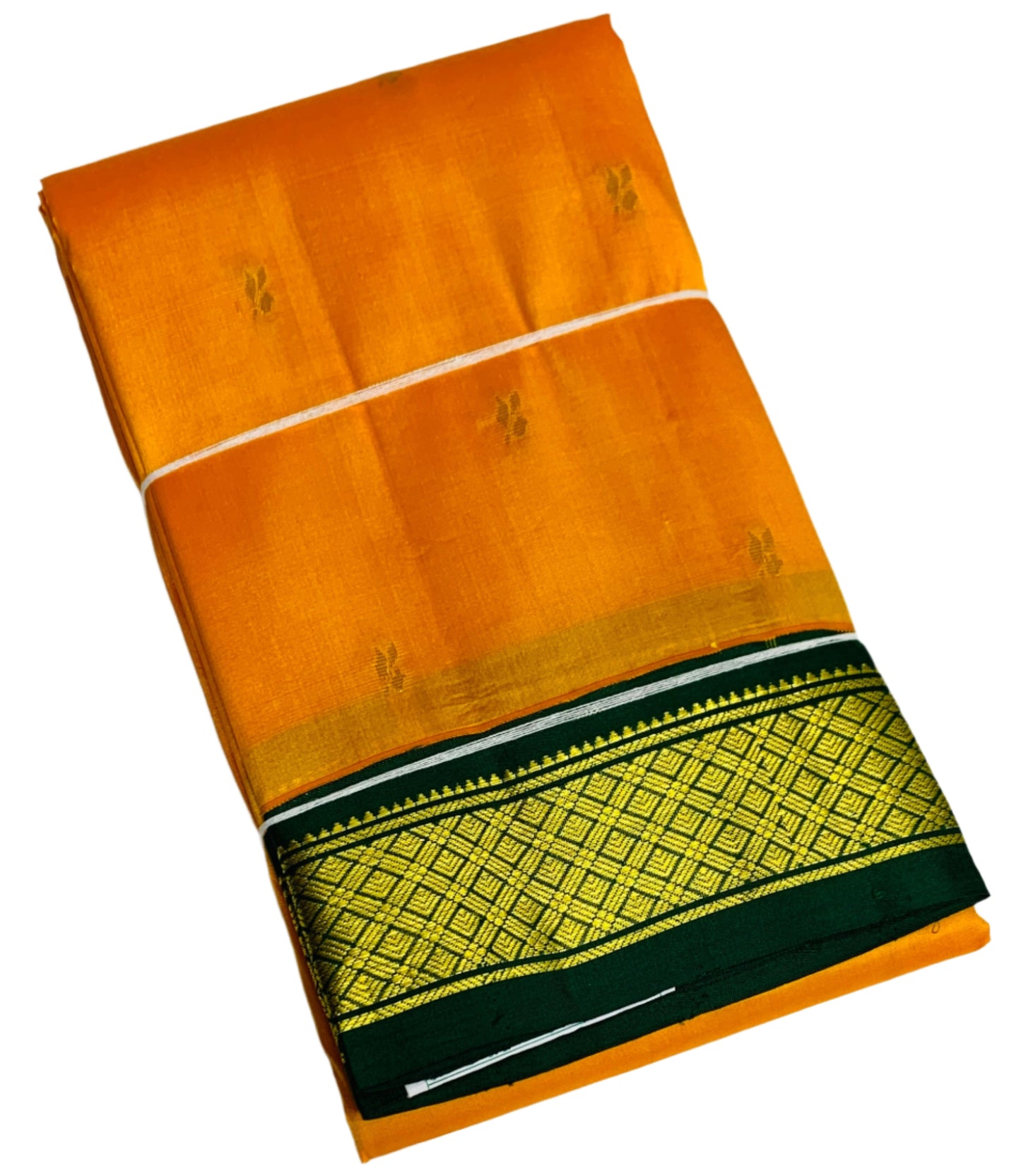 Pure Kanchipuram Silk Saree Mango Yellow Colour with Green Border