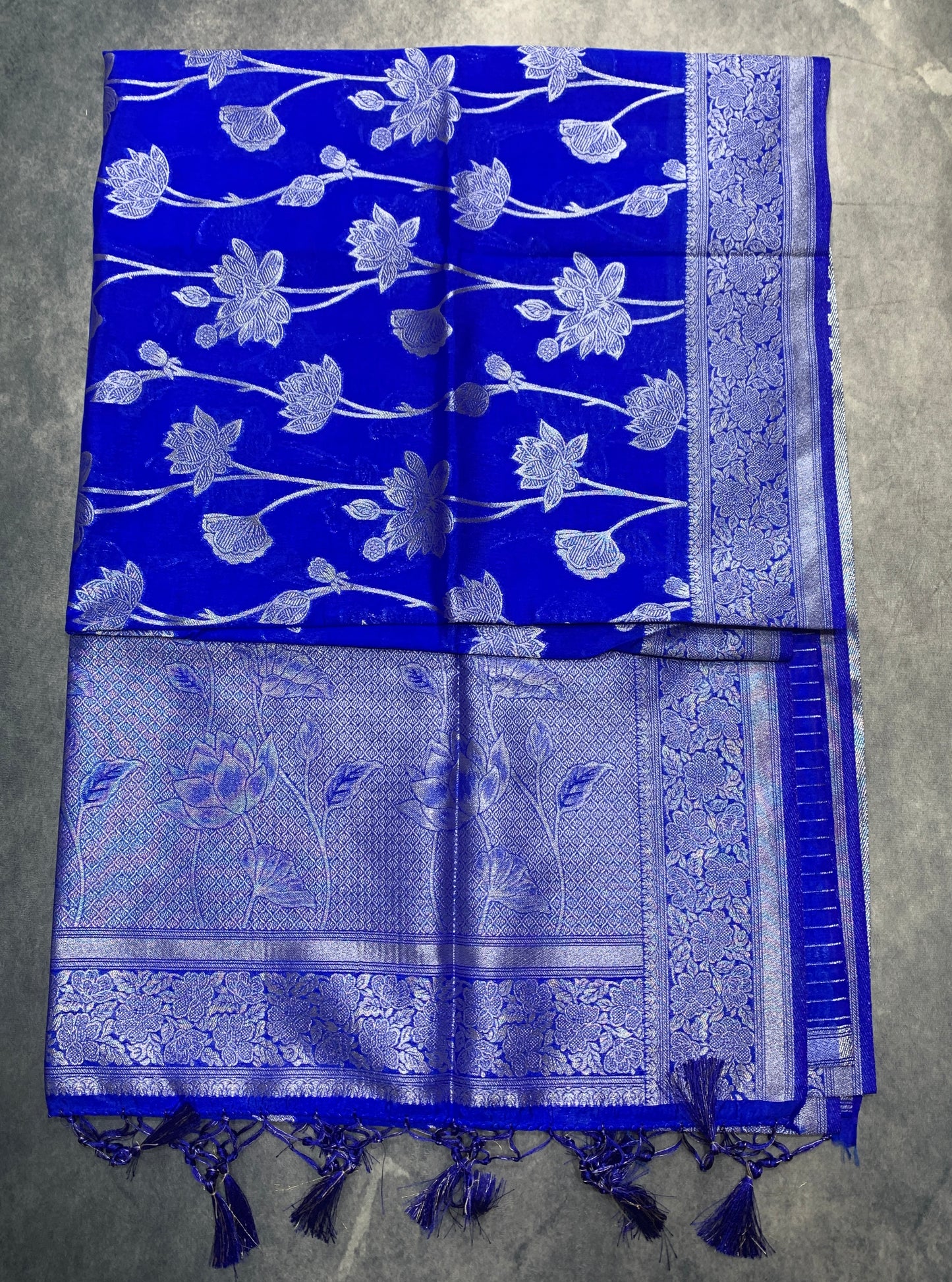 Soft Silk Casual Saree Ink Blue Colour with Sliver Colour Border