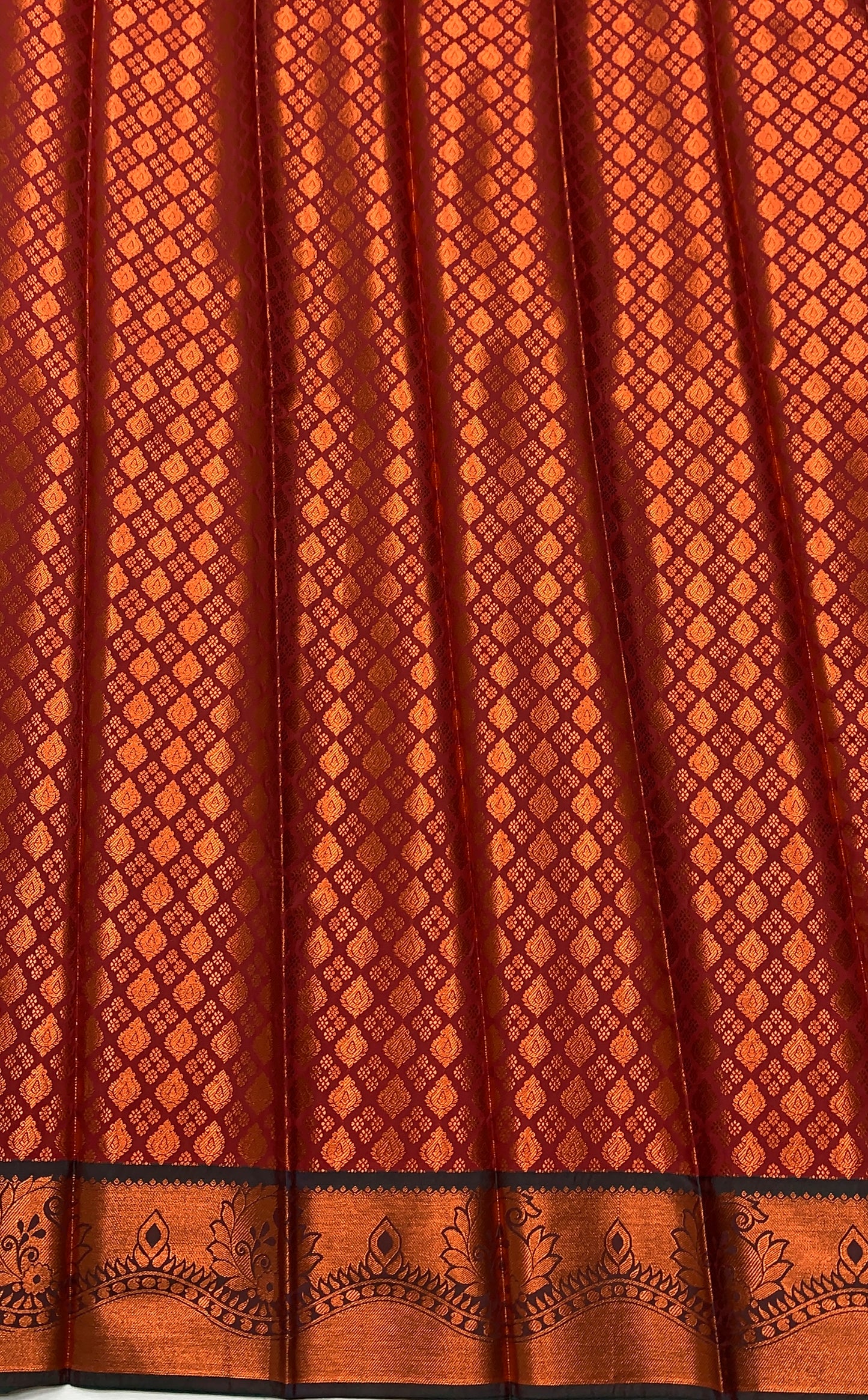 Vegan Silk Saree Maroon Colour with Copper and Green Border