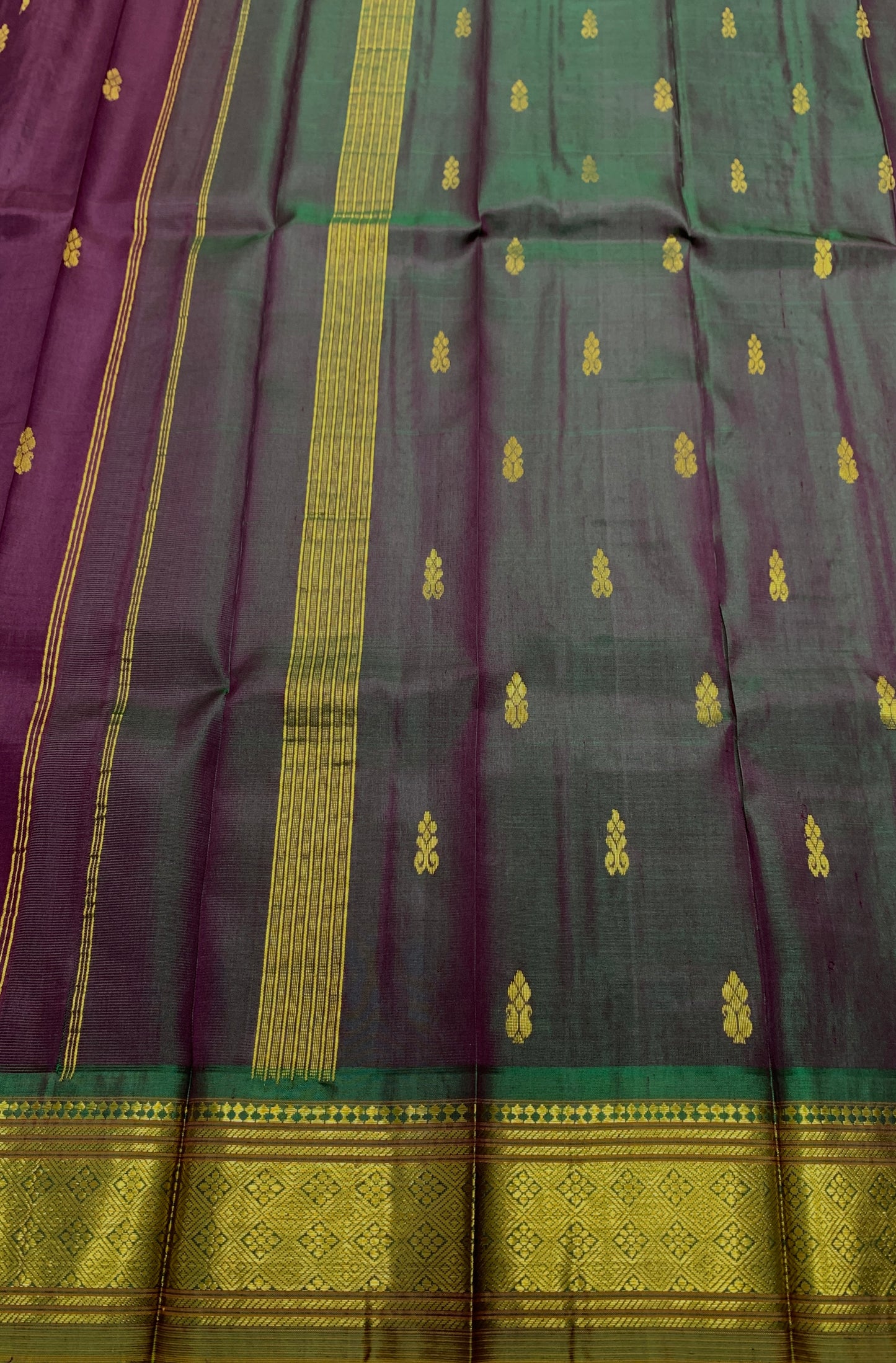 Pure Kanchipuram Silk Saree Dark Wine Colour Shade with Olive Green Border