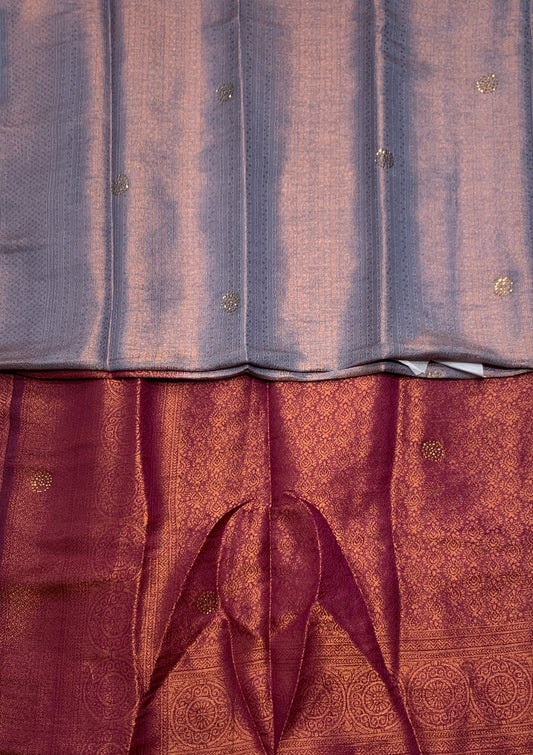 Soft Silk Saree Gray Colour with Brown Pallu