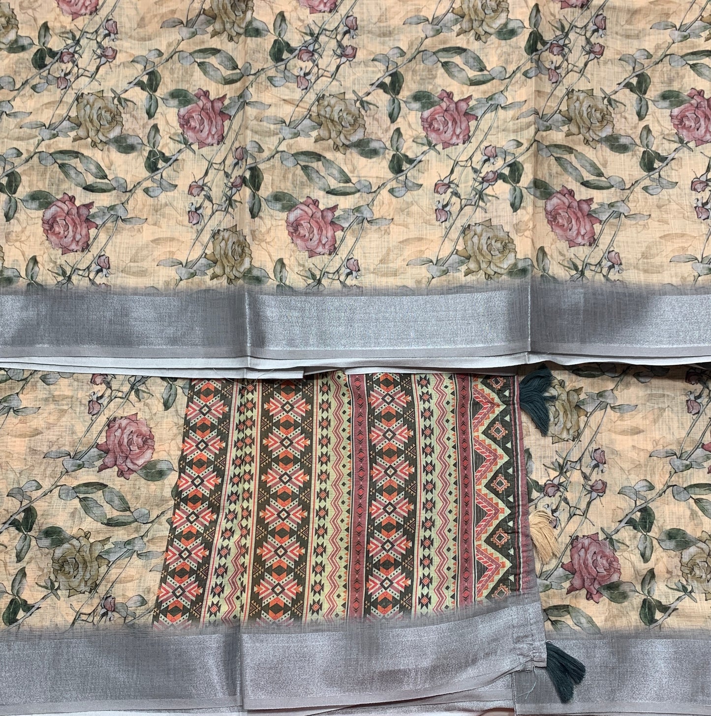 Jute Cotton Saree Biscuit Shade with Thread Border
