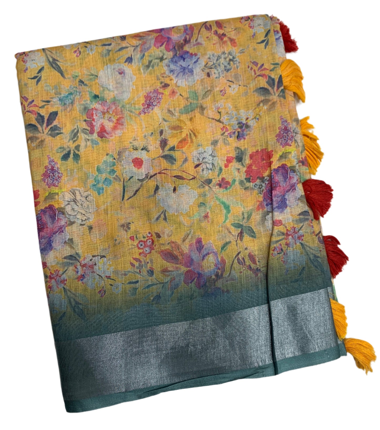 Jute Cotton Saree Yellow Shade with Thread Border