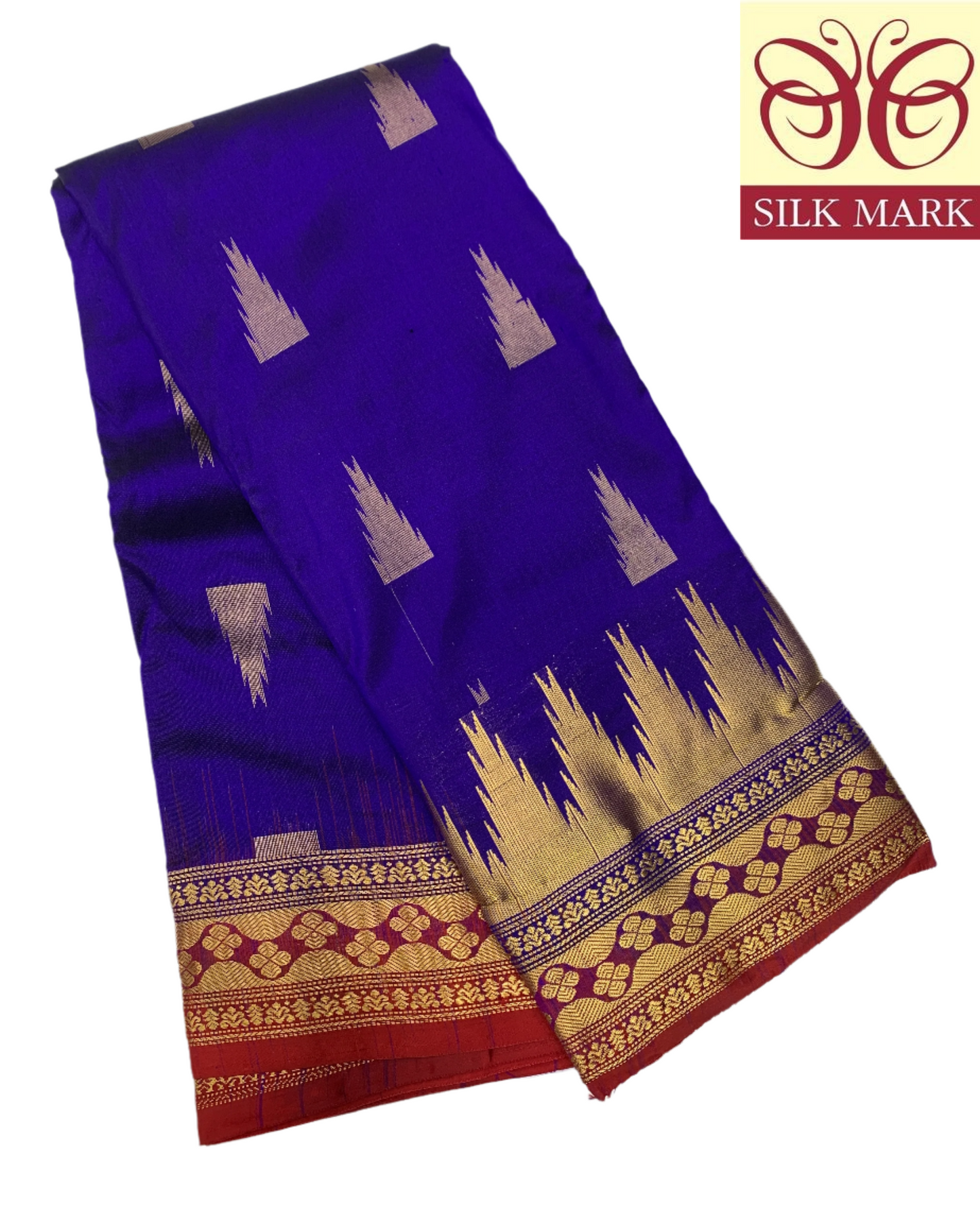 Pure Kanchipuram Silk Blue Colour Saree with Red Border