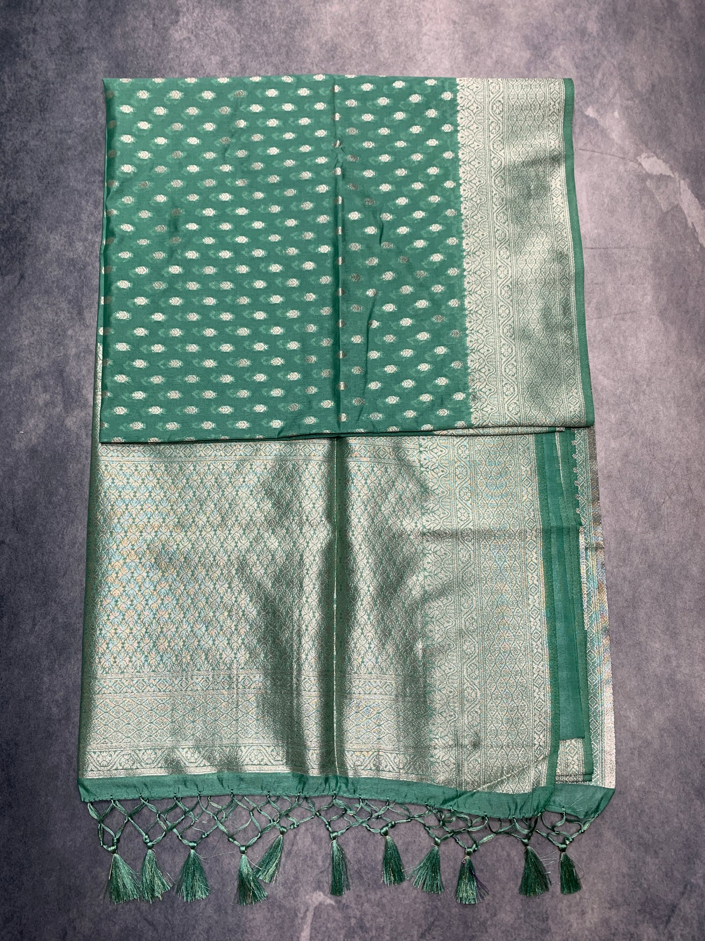 Soft Silk Casual Saree Olive Green Colour with Sliver Colour Border