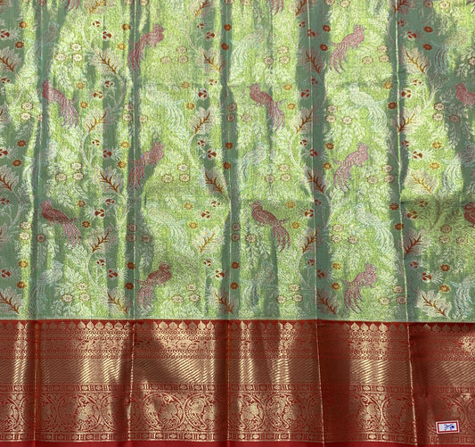 Apple Green Shade Vegan Silk Kids Pattu Pavadai with Contrast Border for Newborn to 2 Years