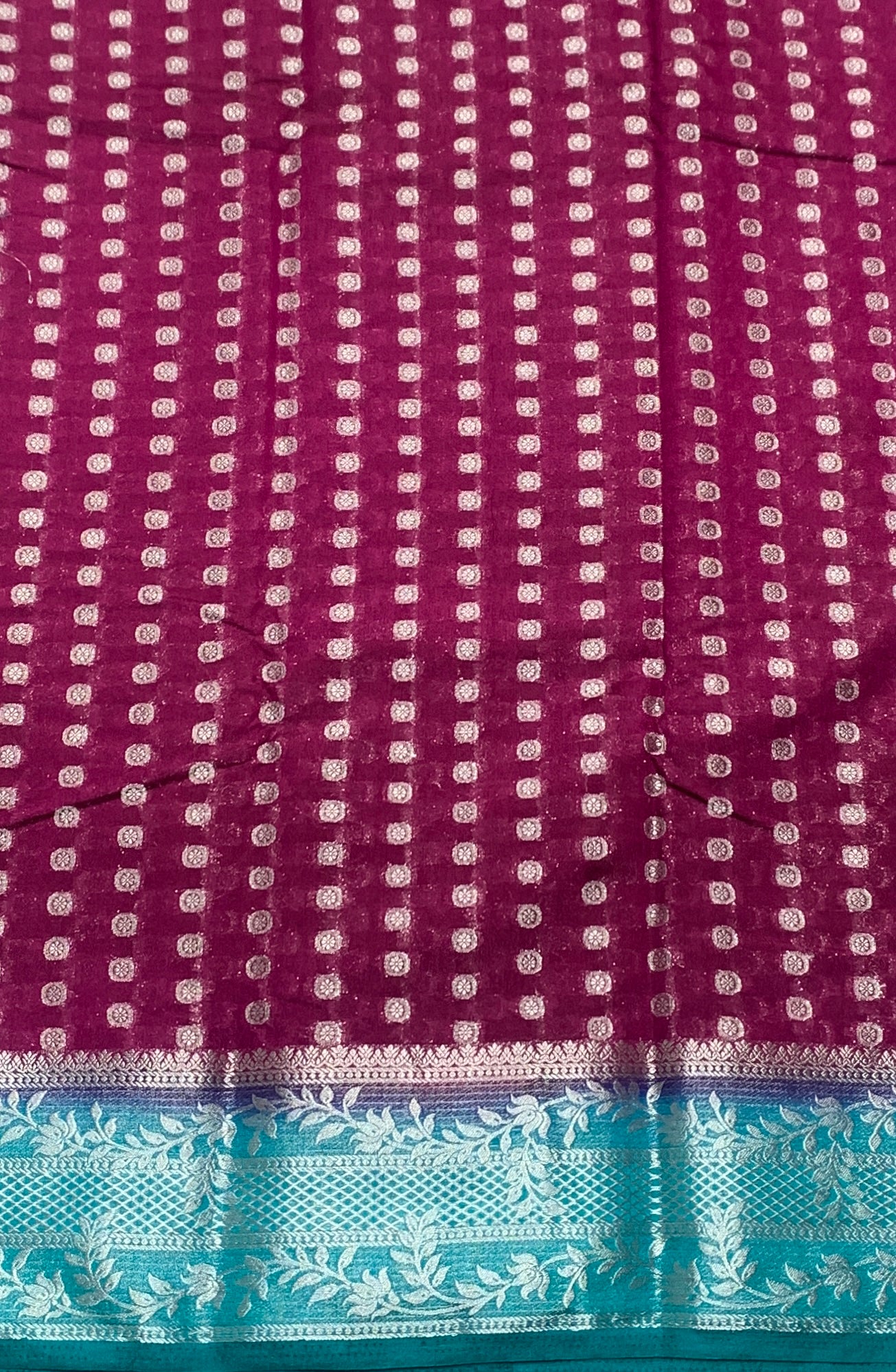 Crepe Saree Magenta Colour with Sky Blue Border