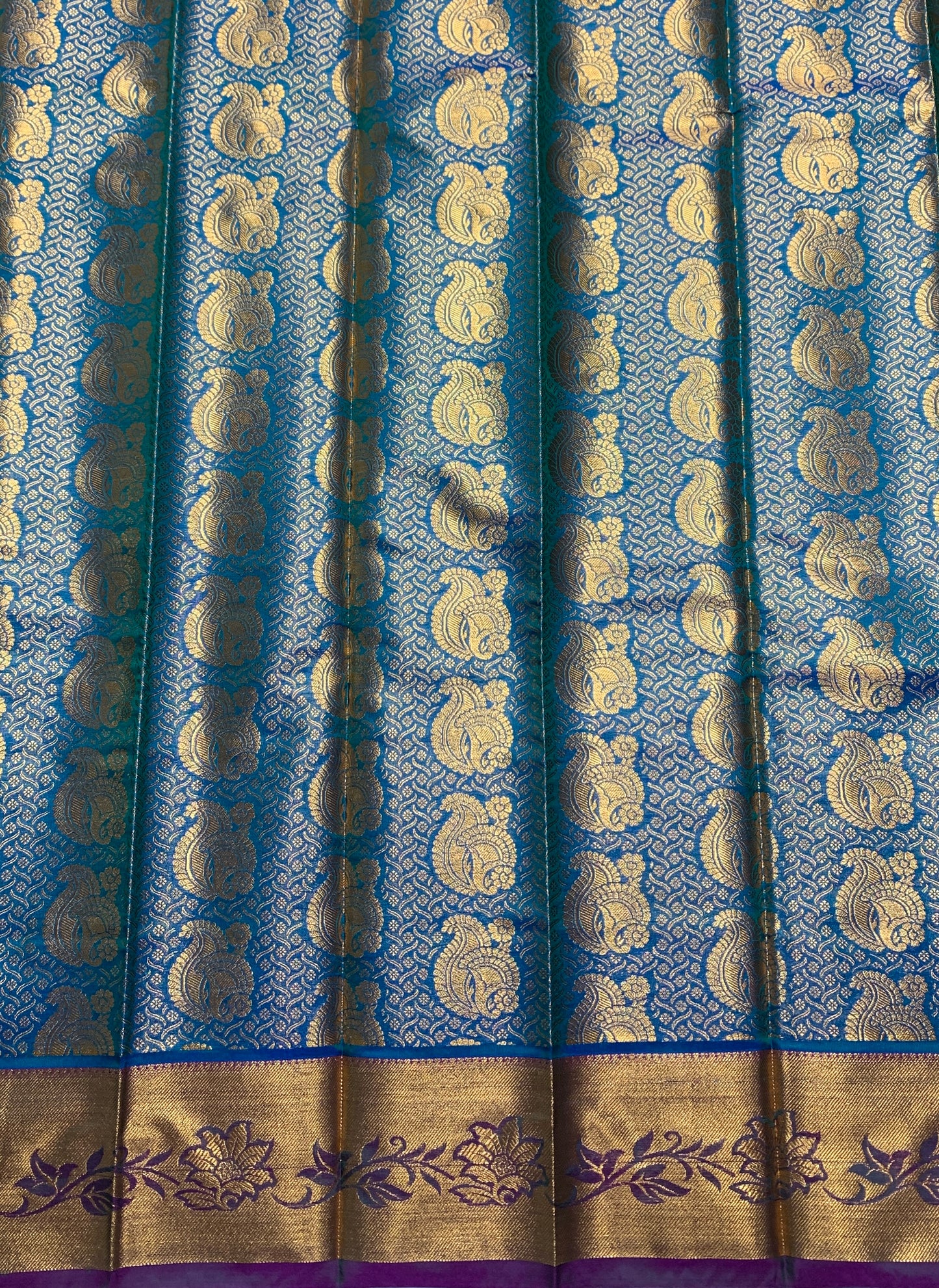 Vegan Silk Saree Rama Blue Colour with Copper and Magenta Border