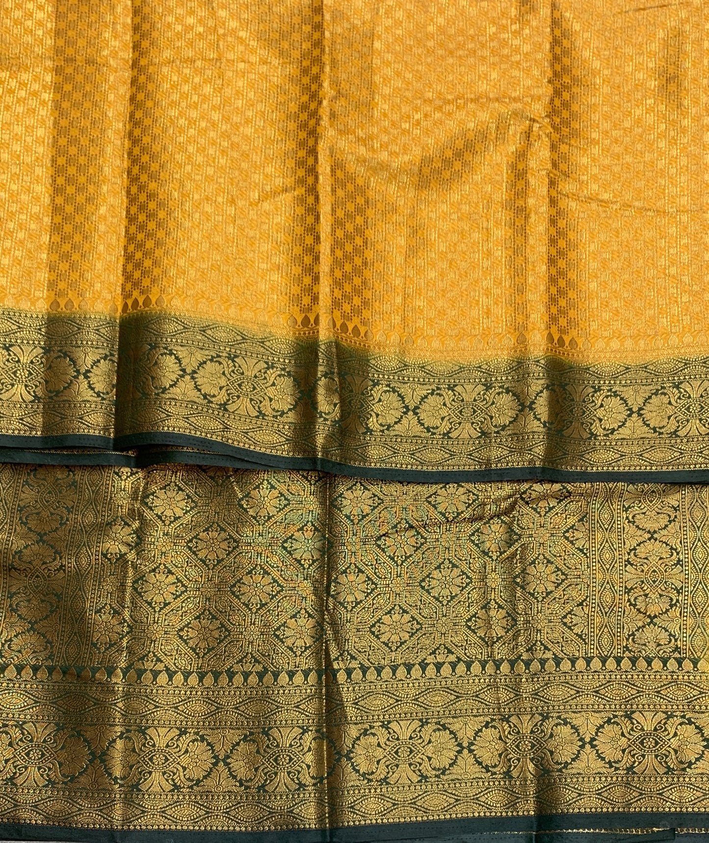 Crepe Saree Mustard Colour with Green Border