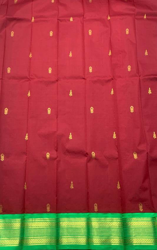 Semi Silk Saree Maroon Colour with Light Green Border