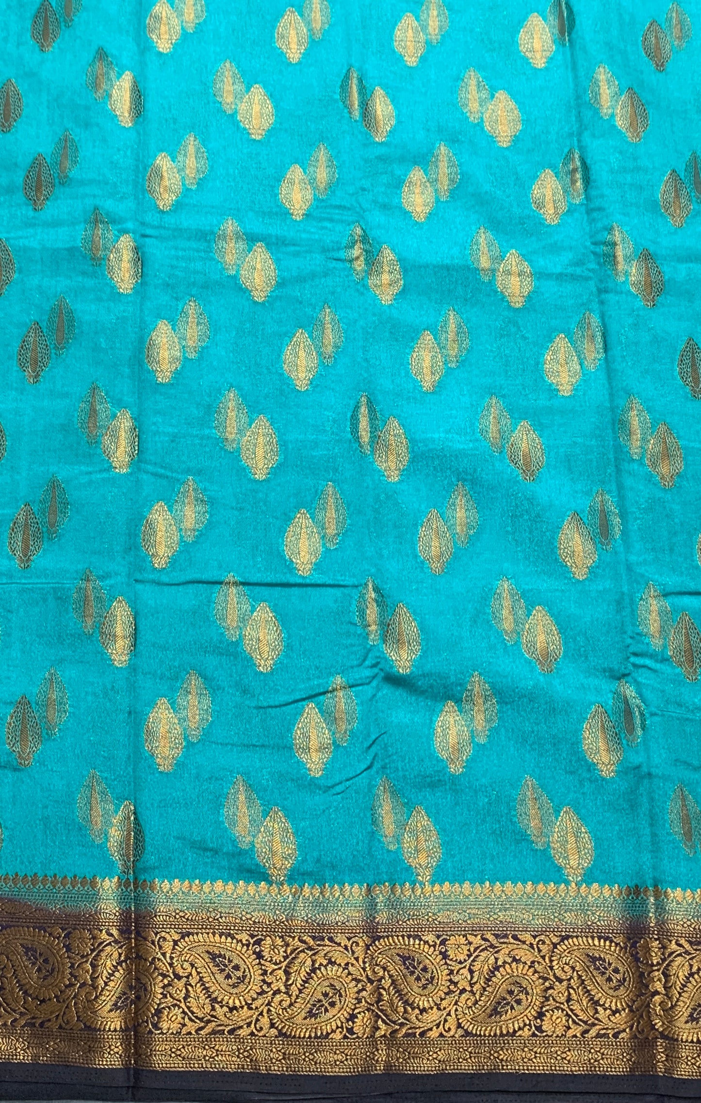 Crepe Saree Sky Blue Colour with Navy Blue Border