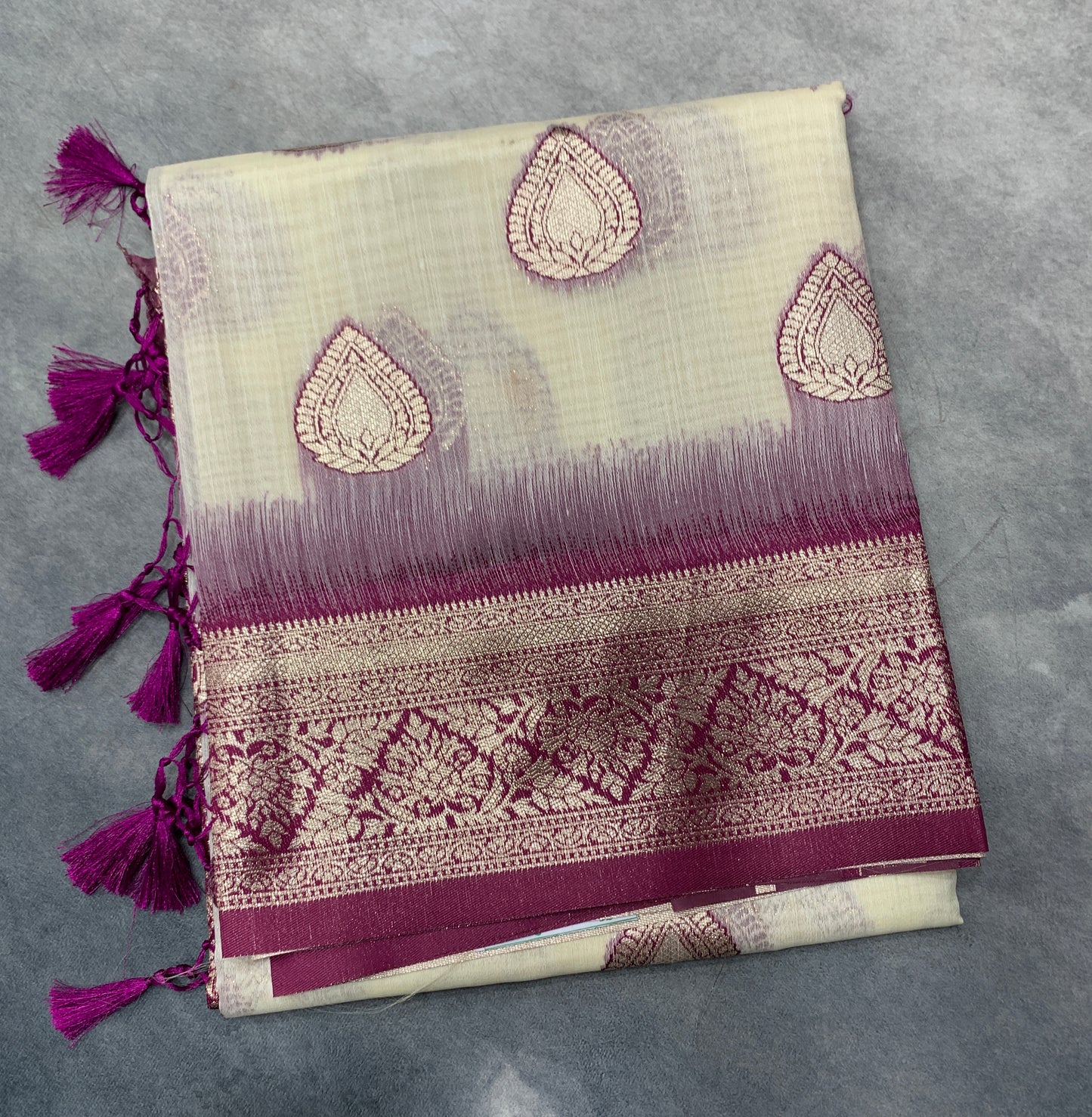 Banaras Katan Saree Off White Colour with Katan Work Border
