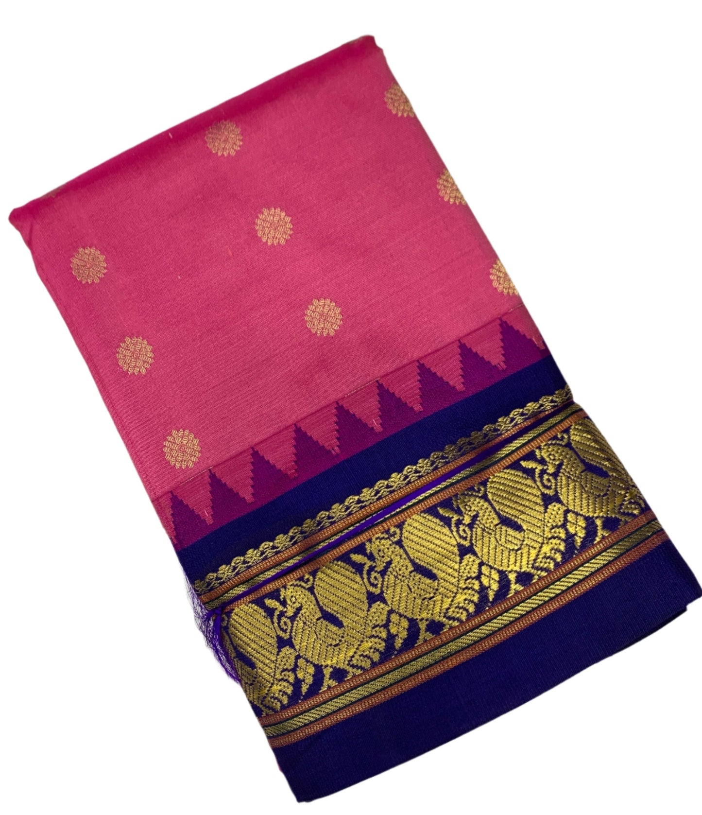 Pure Kanchipuram Silk Saree Baby Pink Colour with Contrast Blue Annam Border