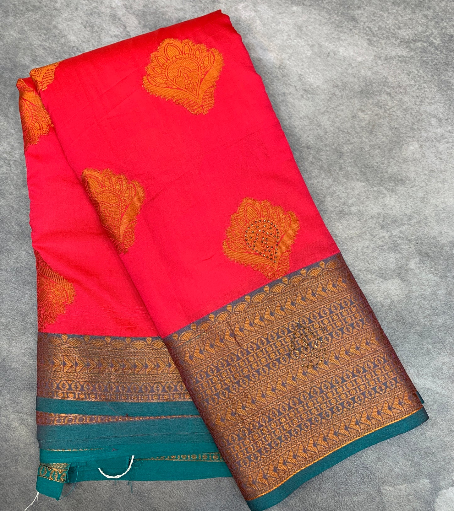 Soft Silk Casual Saree Peach Pink Colour with Rama Green and Golden Colour Border