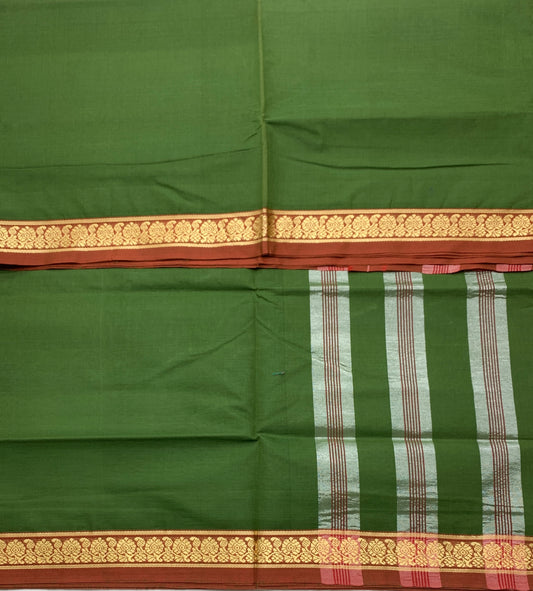 Chettinad Cotton Saree Green Colour with Maroon Border