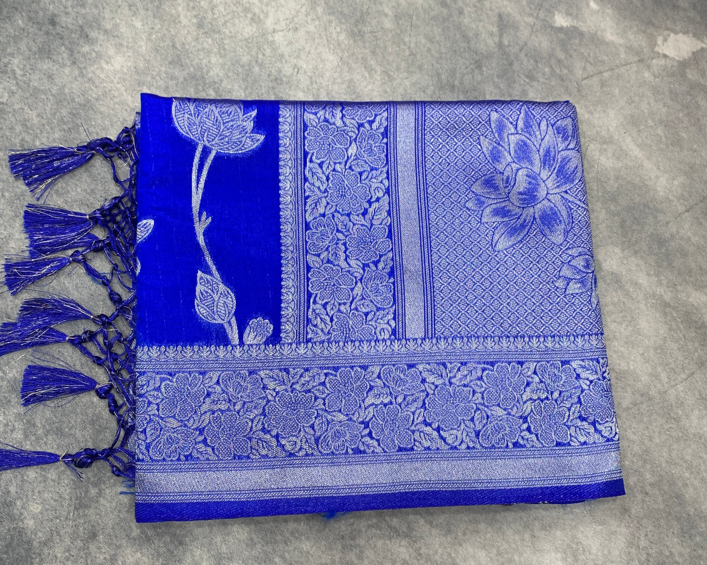 Soft Silk Casual Saree Ink Blue Colour with Sliver Colour Border