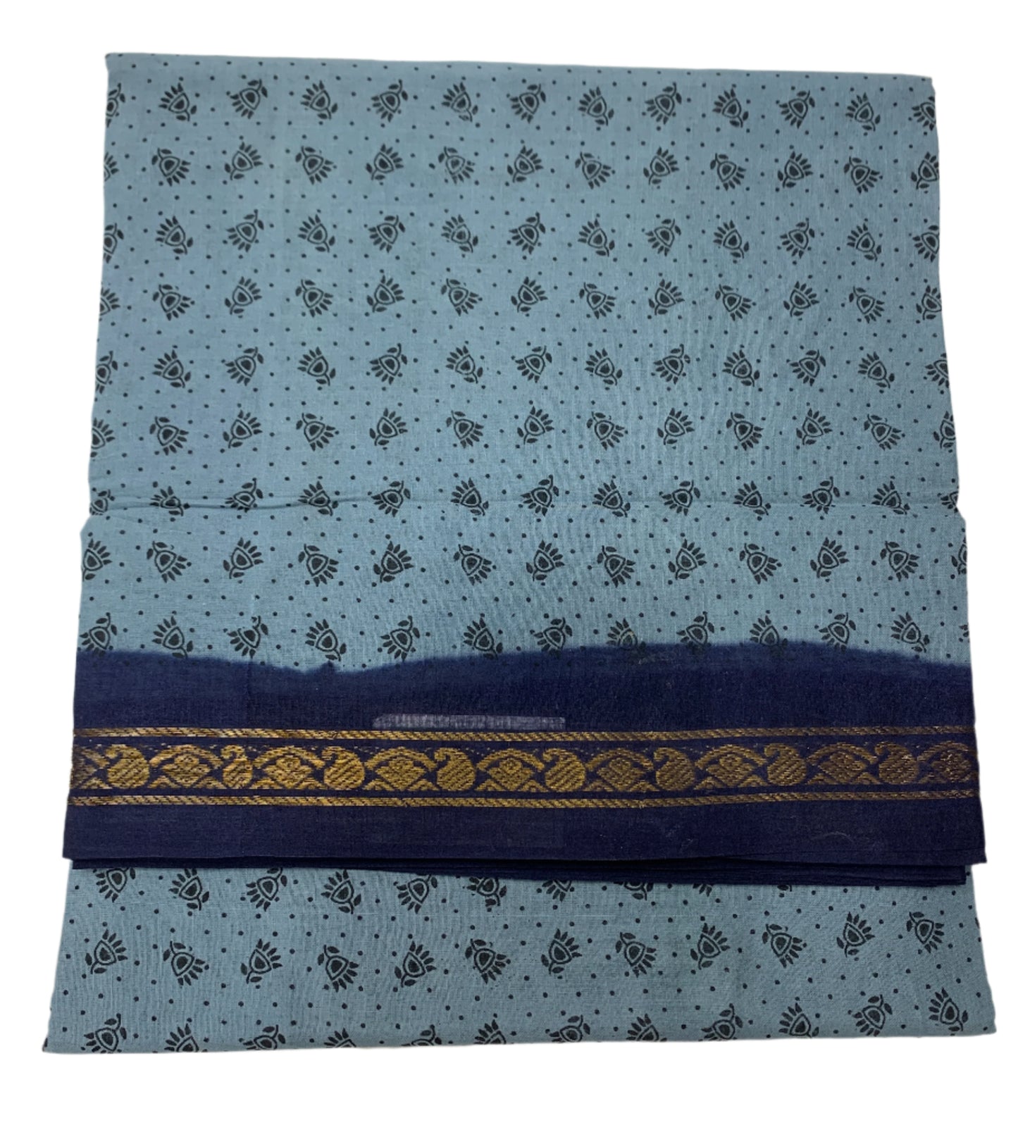 9 yards Cotton Saree Gray Colour with Navy Blue Border