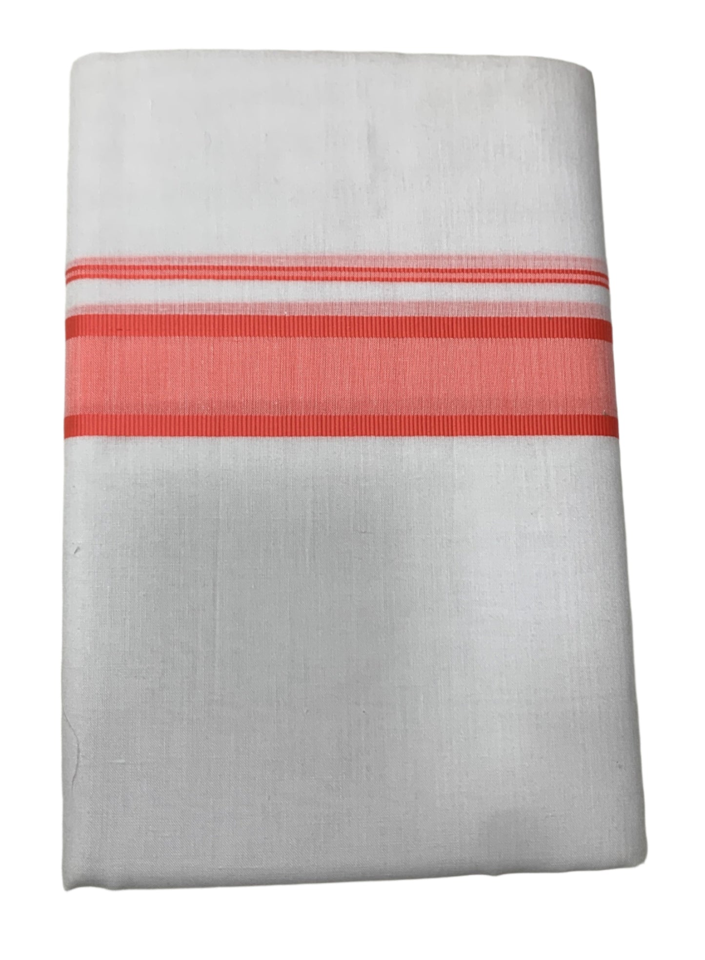 8 Mulam White Cotton Dhoti with Large Peach Border