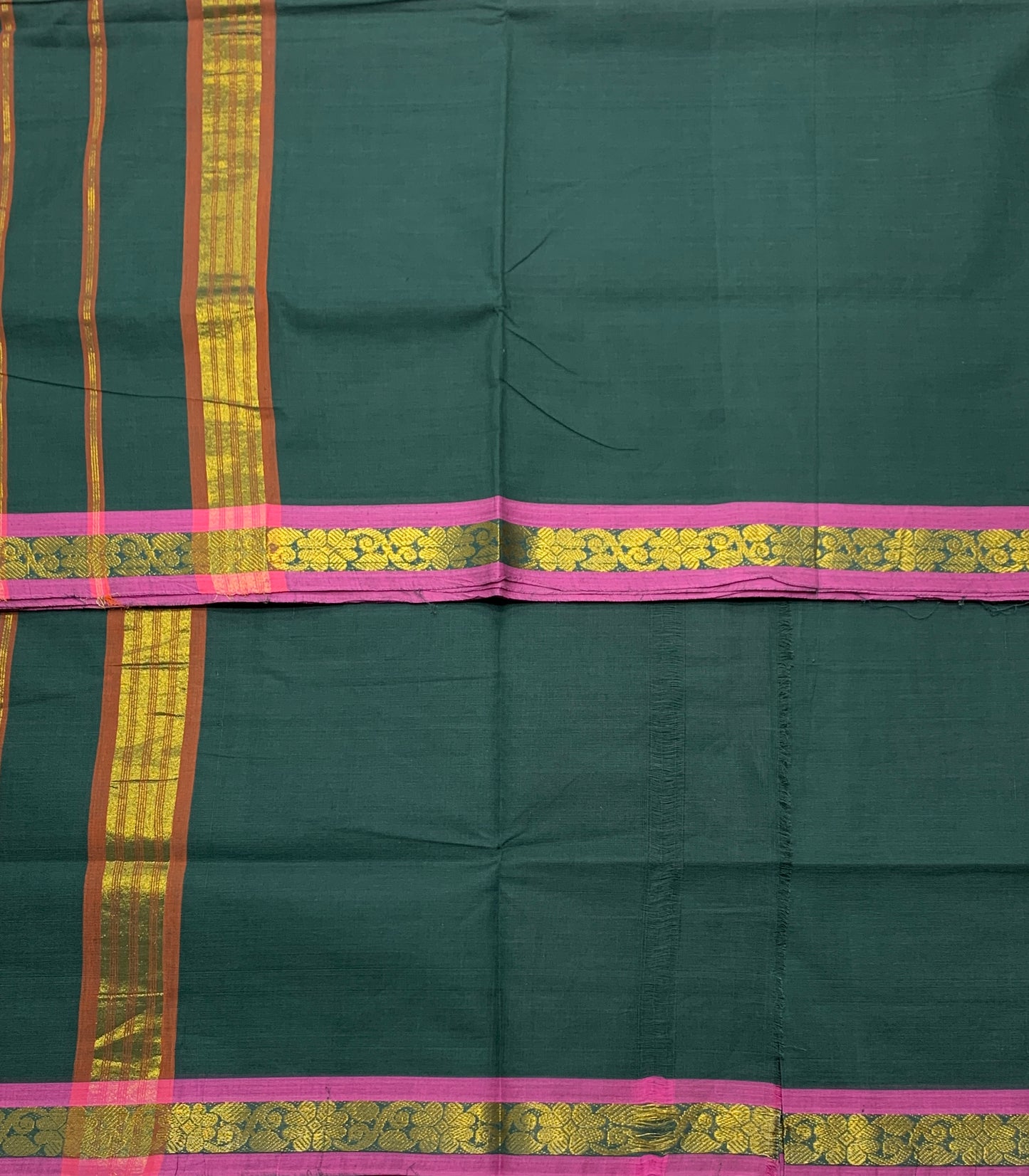 Chettinad Cotton Saree Dark Green Colour with Pink Border