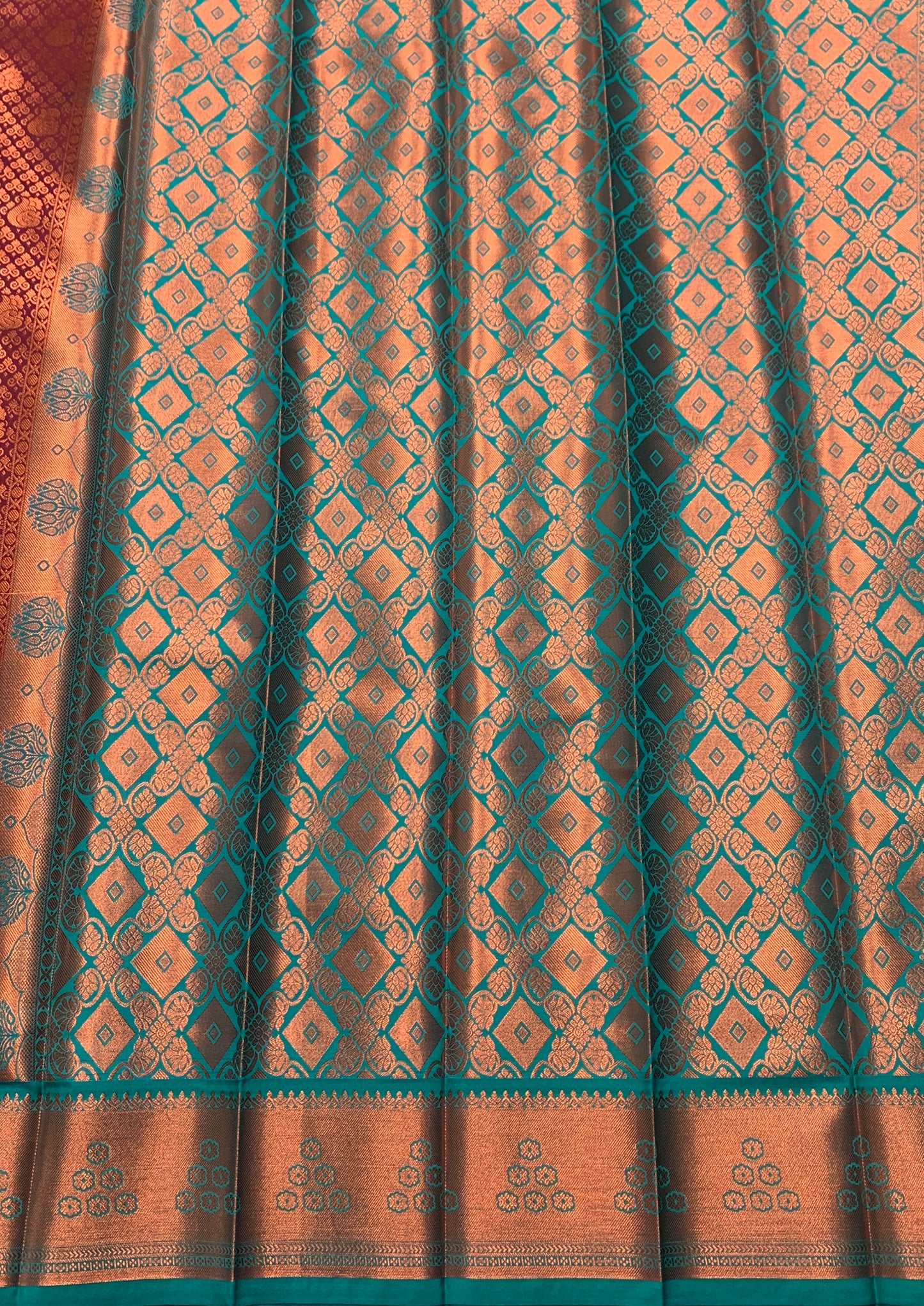 Vegan Silk Saree Maroon Colour with Copper and Sapphire Border