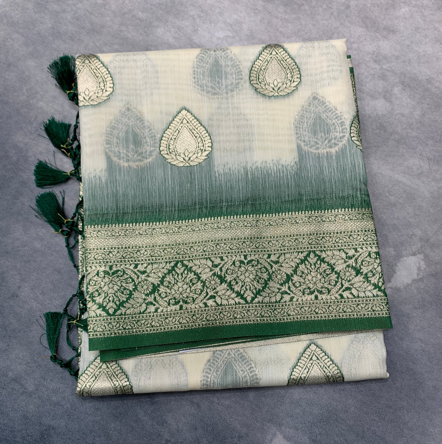 Banaras Katan Saree Off White Colour with Katan Work Border