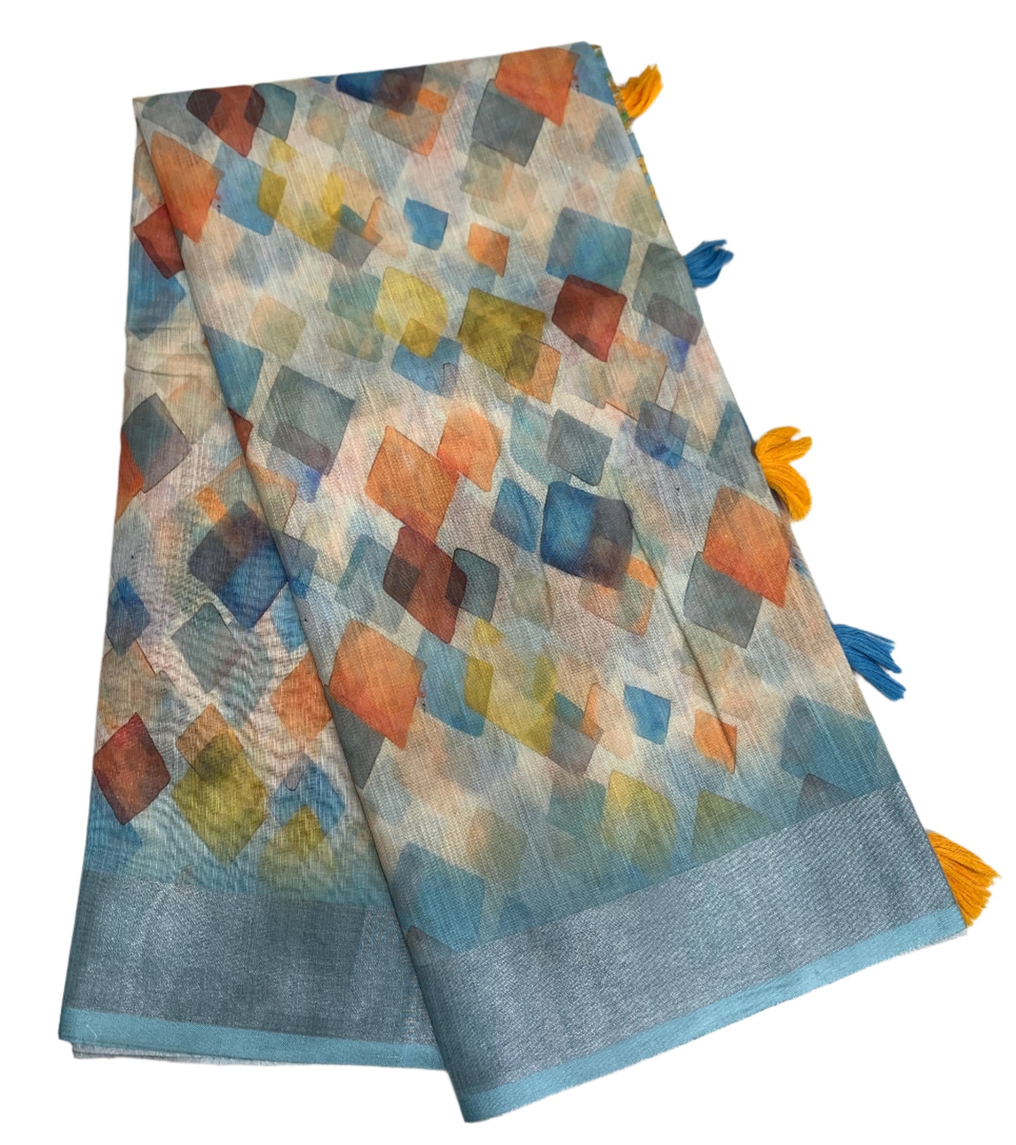 Jute Cotton Saree Sky Blue Shade with Thread Border