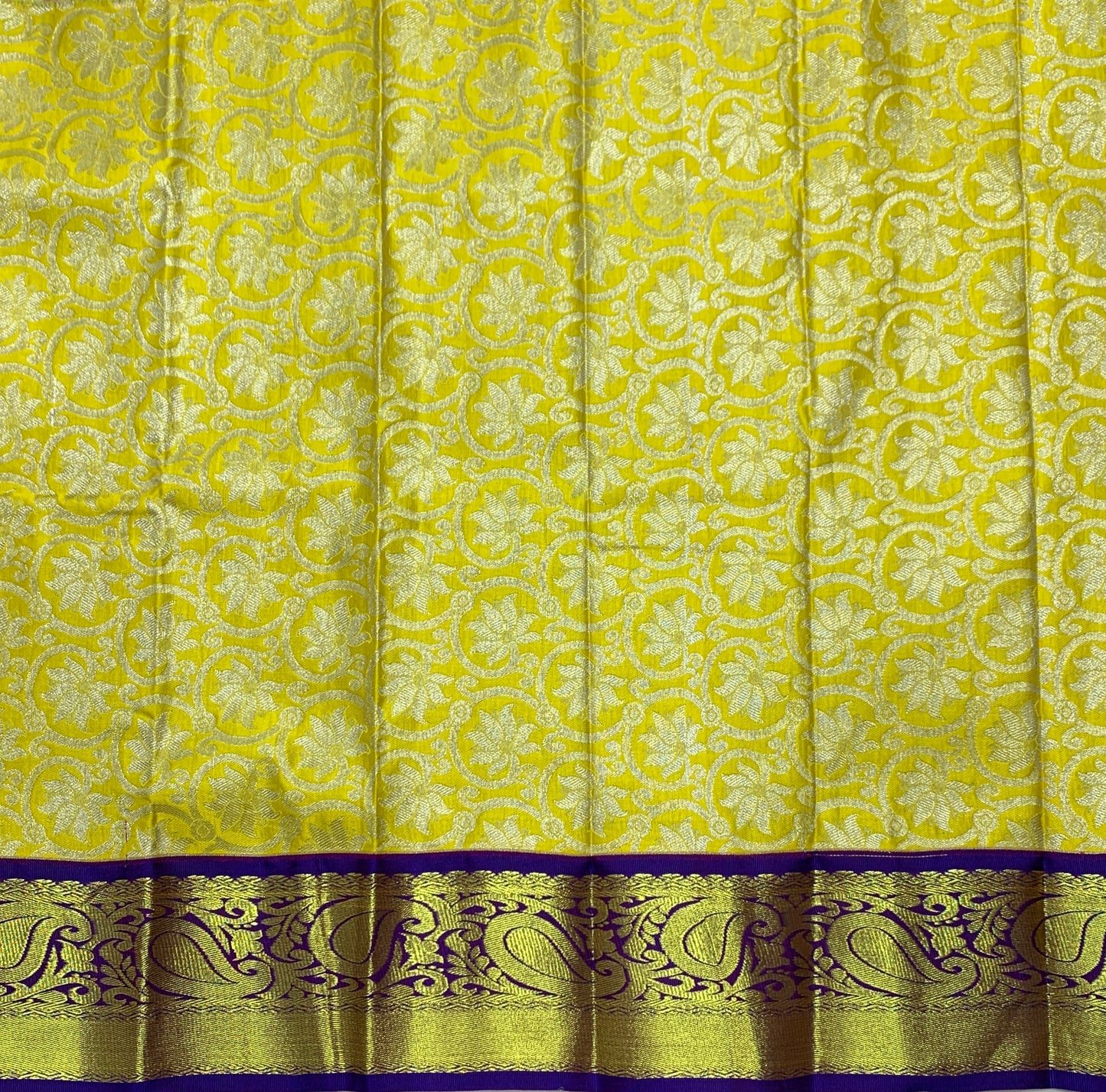 Lemon Yellow Shade Vegan Silk Kids Pattu Pavadai with Contrast Border for Newborn to 2 Years