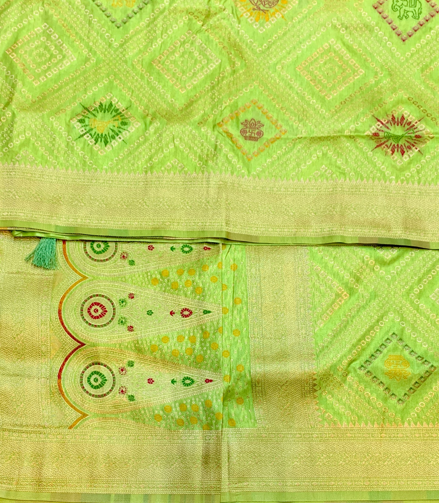 Banaras Soft Silk Saree Apple Green Colour with Sliver Colour Floral Design Border