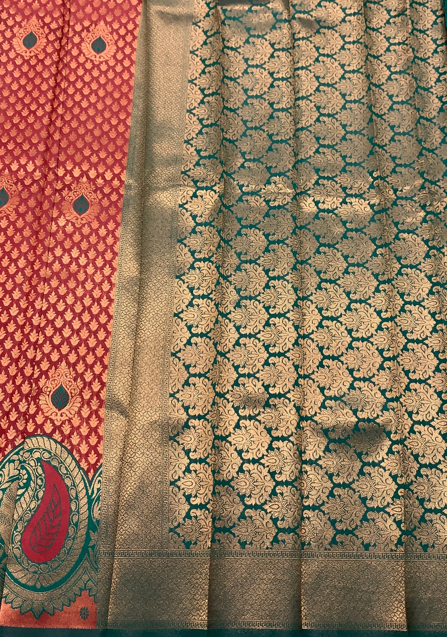 Maroon Colour Art Silk Saree with Green Border