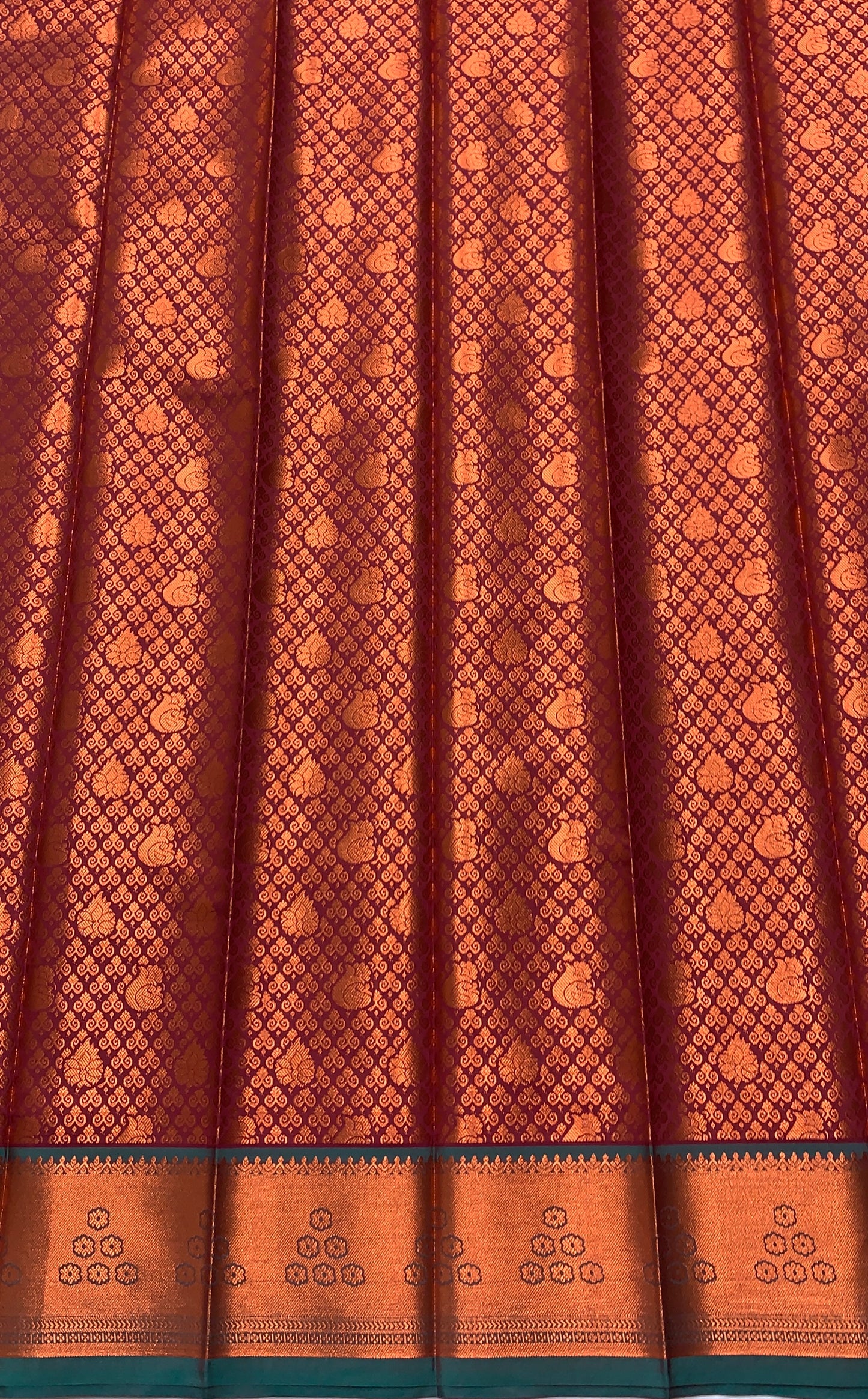 Vegan Silk Saree Maroon Colour with Copper and Sapphire Border