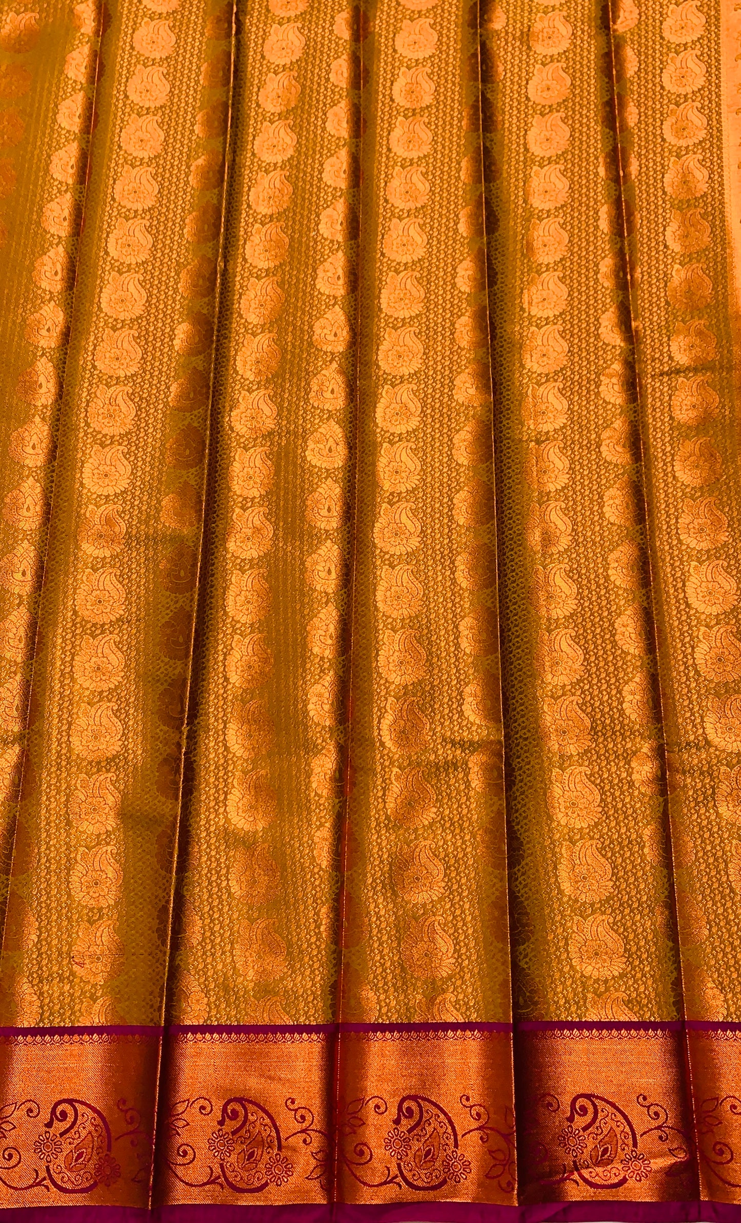 Vegan Silk Saree Golden Yellow Colour with Copper and Pink Border