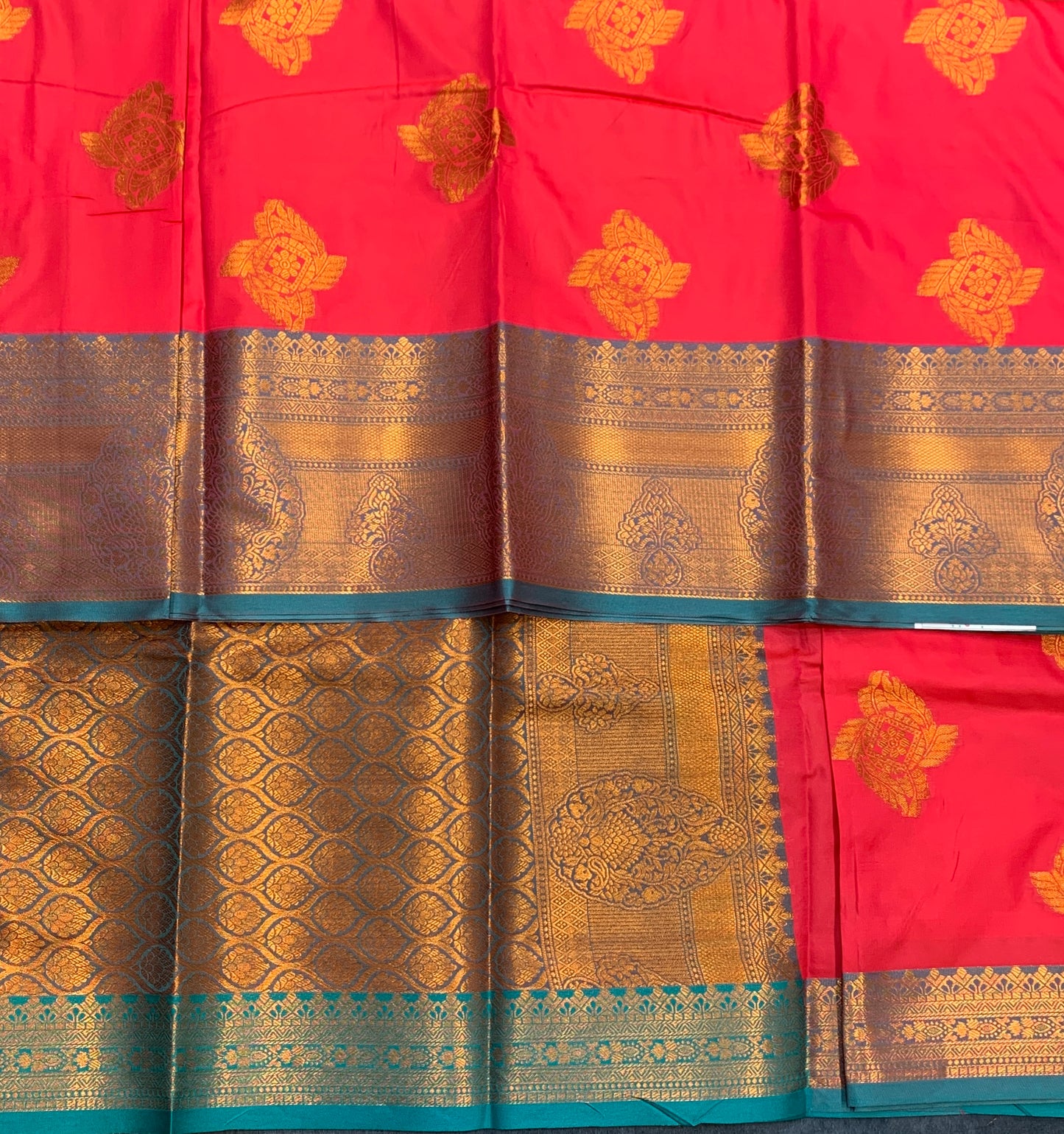 Soft Silk Casual Saree Peach Pink Colour with Rama Green and Golden Colour Border