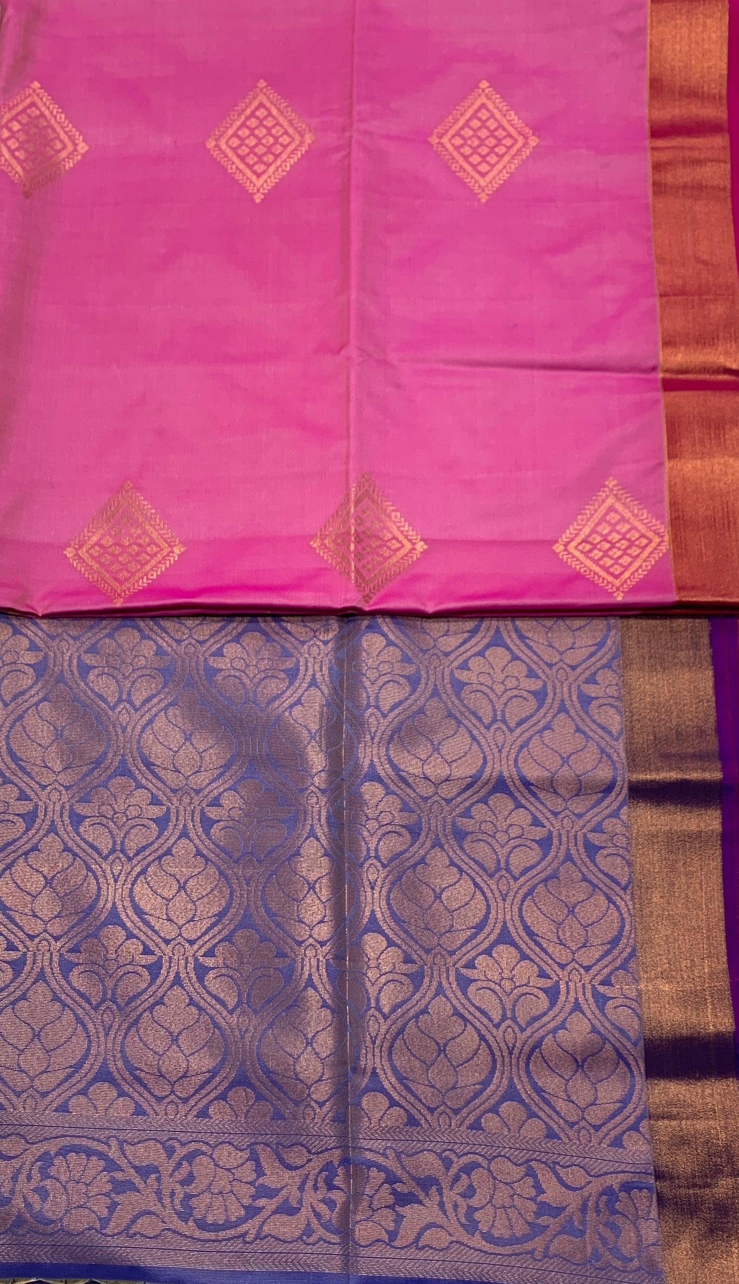 Soft Vegan Silk Saree Pink Colour with Copper Border